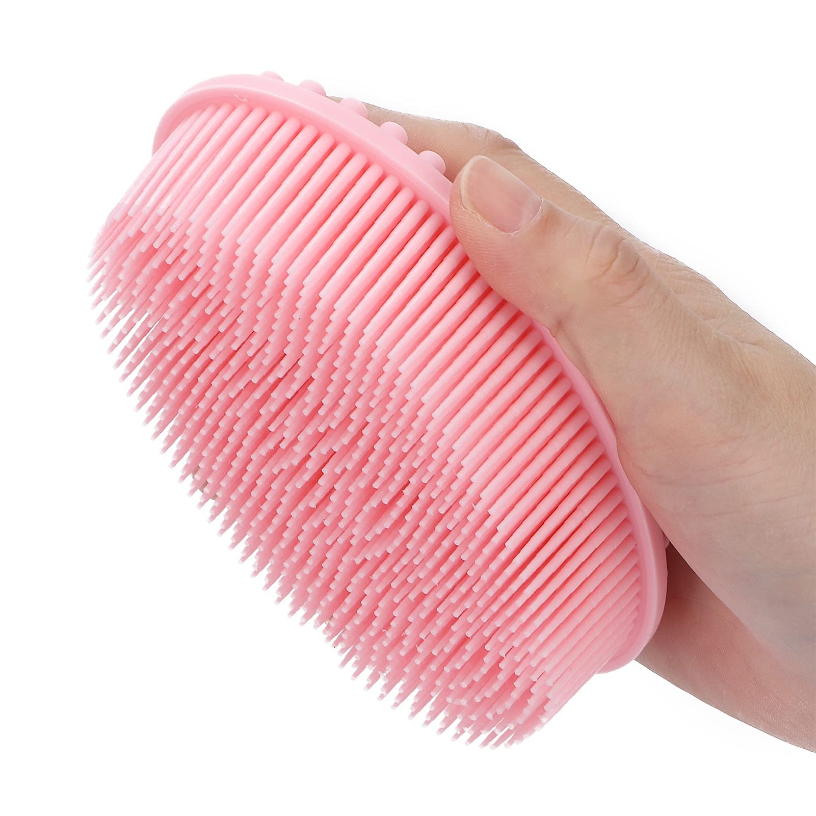 Premium Silicone Body Exfoliating Brush - Pink Shower & Scalp Scrubber for Deep Cleaning | Skin-Friendly Baby Bath Massage Brush with Anti-Slip Handle | Home Spa & Beauty Salon Essential for Soft, Smooth Skin