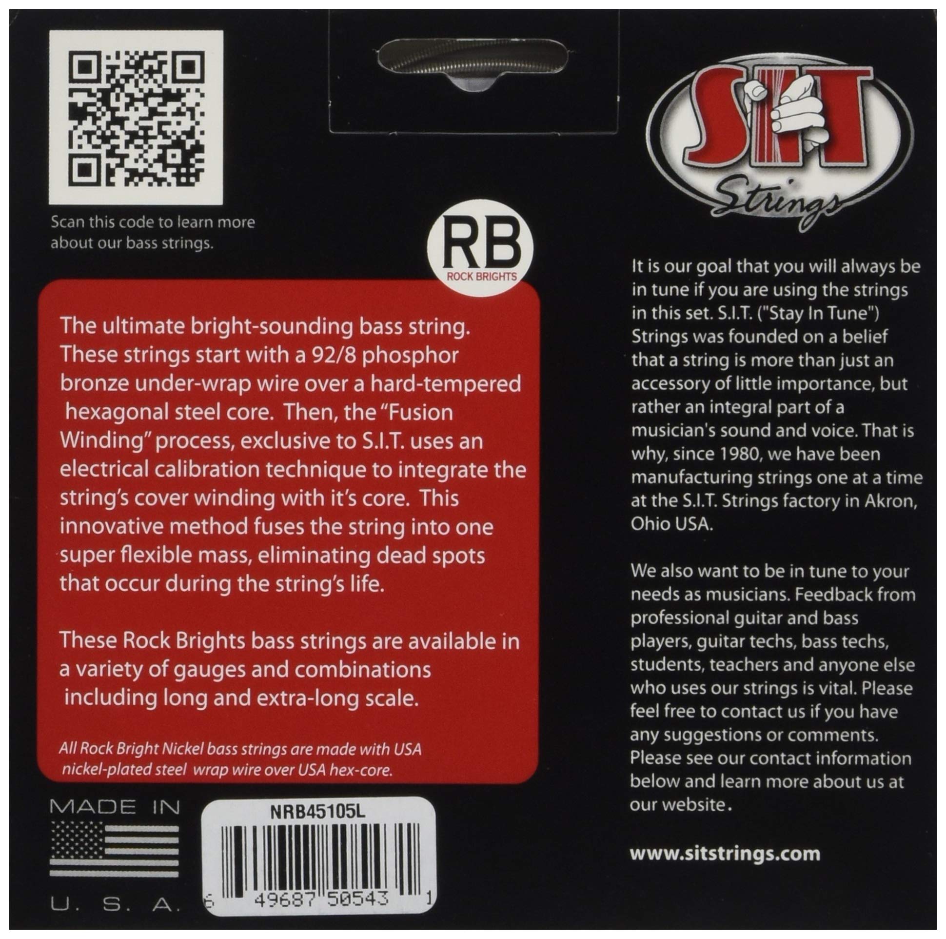 S.I.T. Fusion Wound Nickel Bass Guitar Strings - 4 String Set (45-105 Medium-Light Gauge) | Professional Quality for Rock, Jazz & Studio Recording | NRB45105L