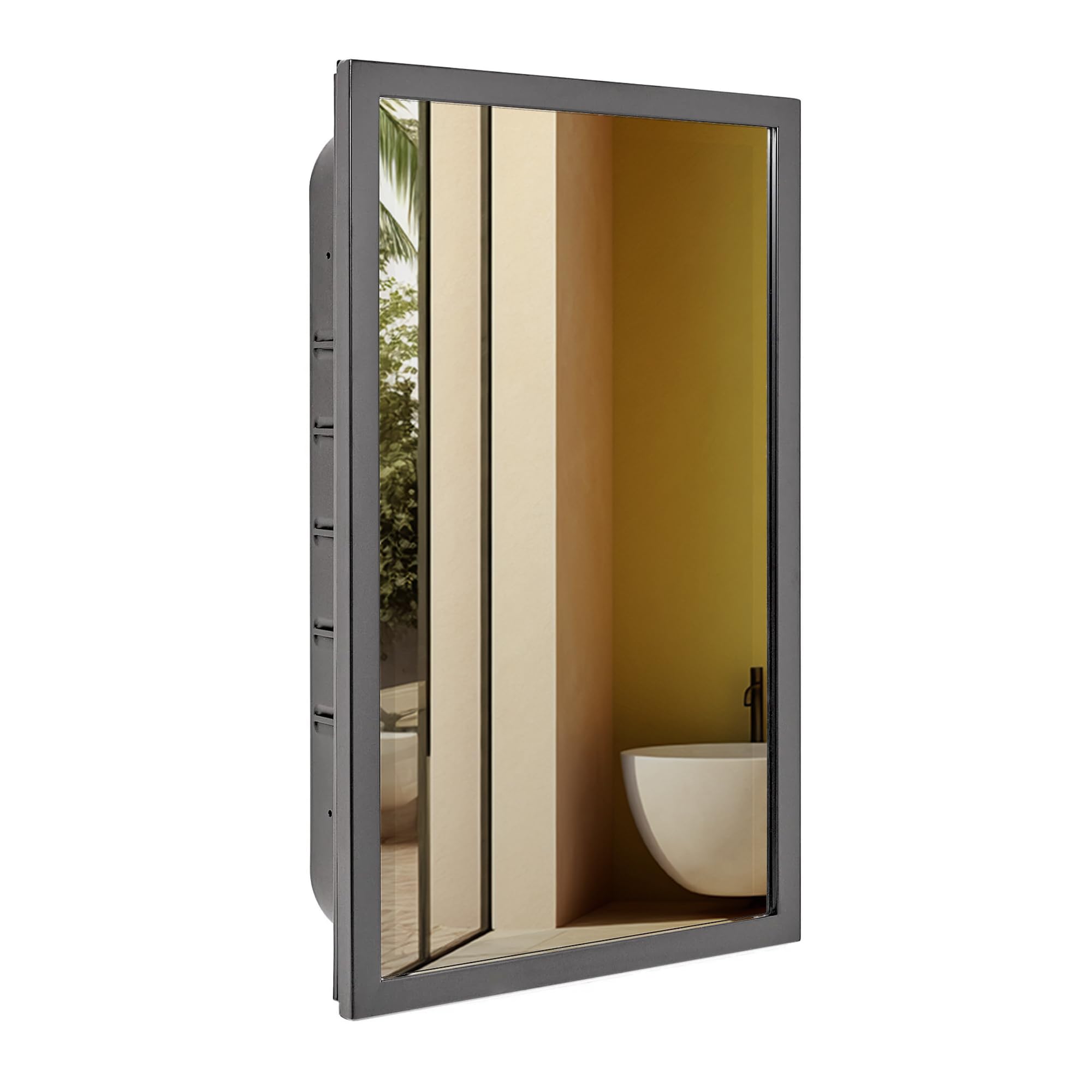 Head West Brushed Black Recessed Medicine Cabinet with Beveled Mirror - 16