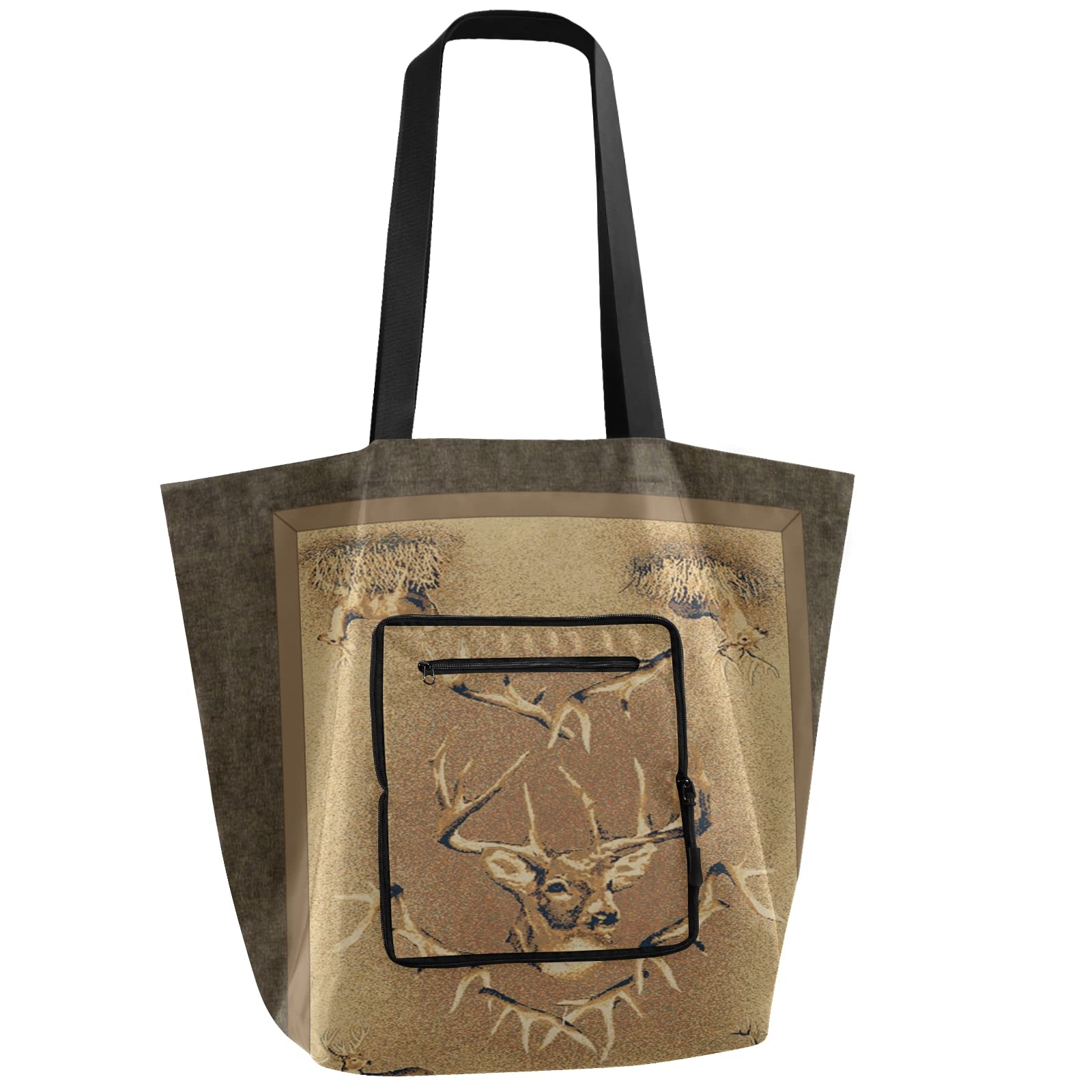 Eco-Friendly Reusable Grocery Bags - Foldable Heavy Duty Polyester Tote Bags with Handles, Whitetail Print Design for Shopping, Storage & Recycling | Perfect for Groceries, Beach Trips & Farmers Markets