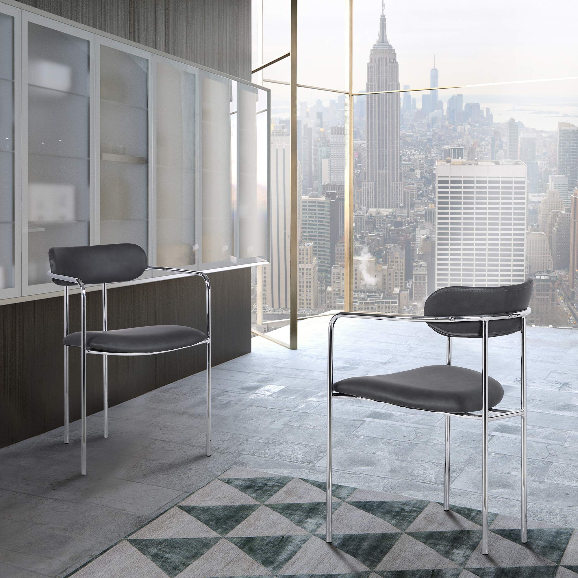 Armen Living Gwen Contemporary Faux Leather Dining Chairs - Set of 2, 29 Inch Height, Grey - Perfect for Kitchen, Dining Room, and Home Office Seating