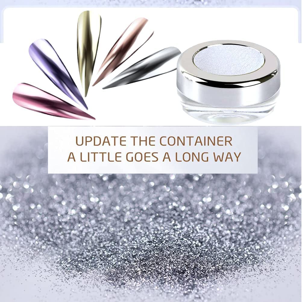 PrettyDiva Silver Chrome Nail Powder - Rose Gold & Pink Mirror Effect Nail Art Pigment | Metallic Shine Manicure Chrome Powder for Nail Extensions, Acrylic Nails & DIY Nail Designs | Perfect for Salon, Home Use & Special Occasions