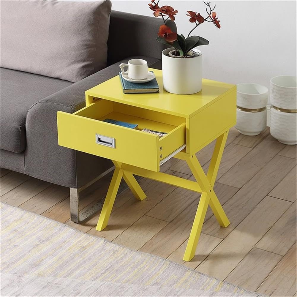 Yellow Wood 1-Drawer End Table Set of 2 - Modern Nightstand for Bedroom, Living Room & Office - Home Square Furniture Side Table with Storage