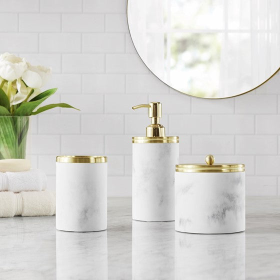 Elegant Corsica Marbled Resin Jar - Handcrafted Decorative Storage Container for Bathroom, Kitchen & Home Organization | Perfect for Cotton Balls, Candles & Makeup Brushes