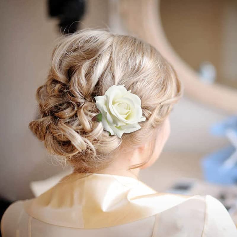 FAMEZA 2 Pack Handmade Rose Flower Hair Pins - U Shaped Bobby Pins, Long Fork Hair Sticks, Shawl Pins & Bun Holders for Women | Wedding, Bridal Party & Everyday Hairstyles | Perfect for Updos, Ponytails & Decorative Hair Accessories
