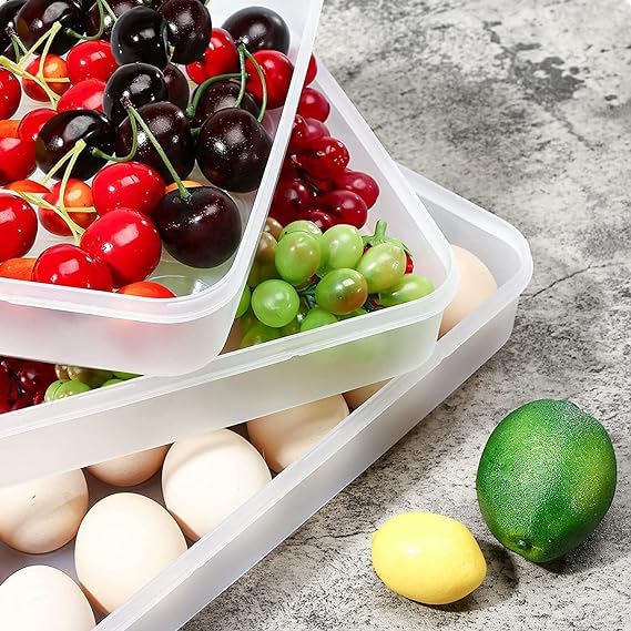 24 Grid Stackable Plastic Egg Storage Container with Lid - Transparent Fridge Organizer Tray for Eggs - Perfect for Kitchen, Refrigerator & Pantry Organization (1 Pack)