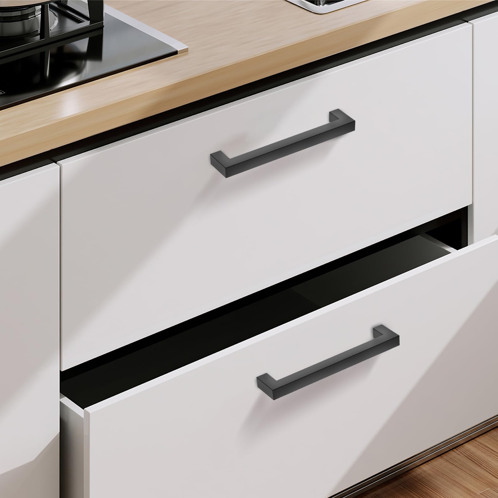 BAFAFOIE 30 Pack Matte Black Square Kitchen Cabinet Handles - Stainless Steel Cabinet Pulls 6 1/4
