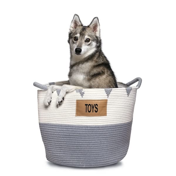Midlee White & Grey Triangle Toys Basket - Stylish Storage for Kids' Toys, Nursery & Playroom Organization - Perfect for Home, Daycare & Play Areas
