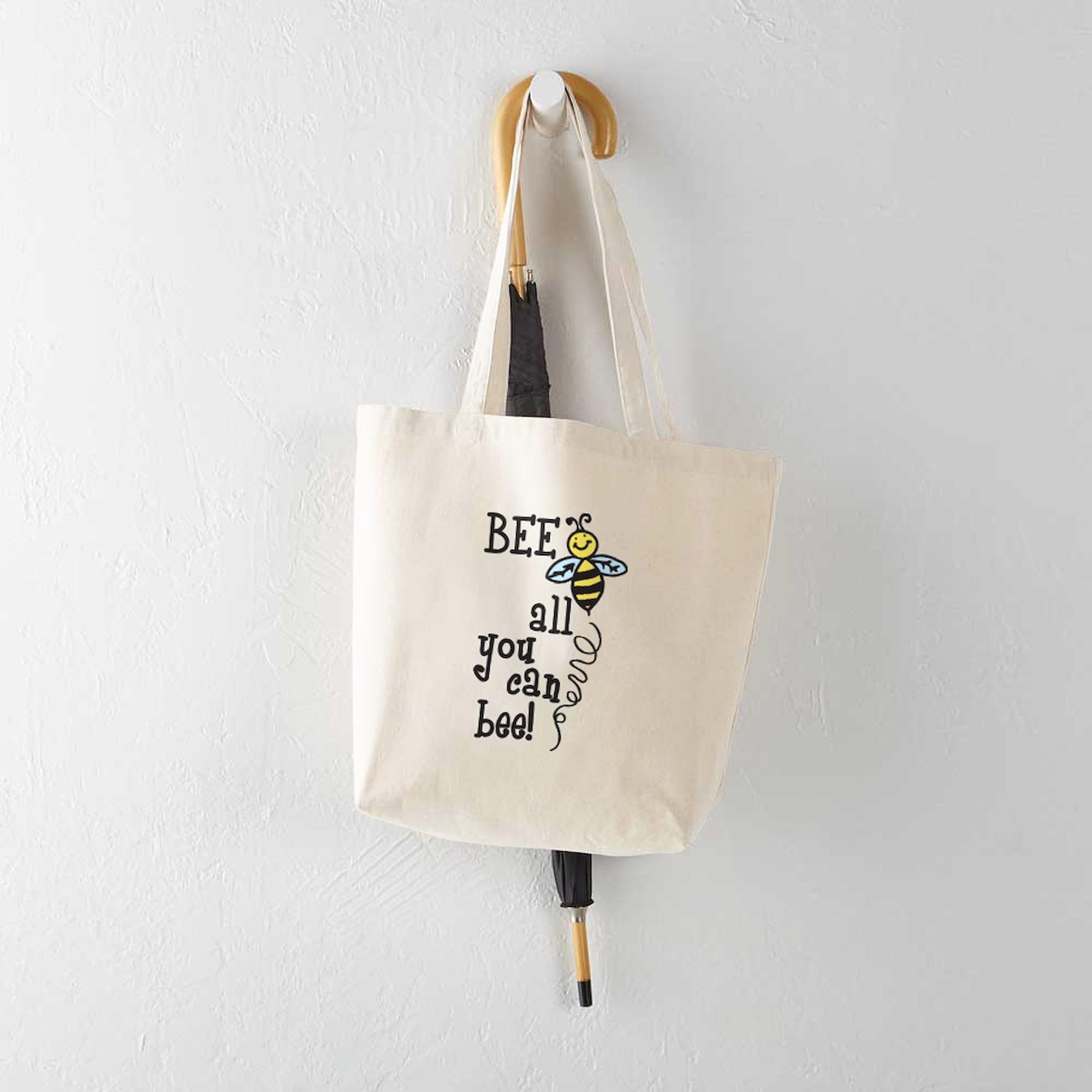 All You Can Bee Tote Bag - Natural Canvas Reusable Shopping Bag for Groceries, Beach & Farmers Market | Eco-Friendly Cotton Tote with Bee Design