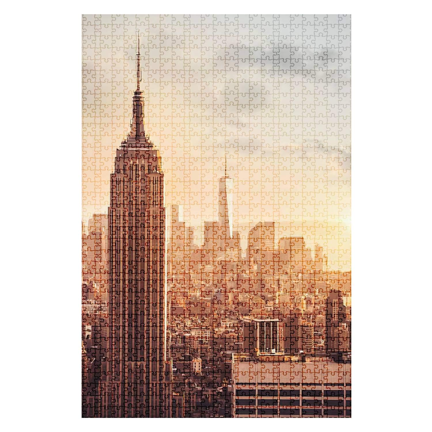 1000-Piece Wooden Jigsaw Puzzle - Empire State Building Sunset New York City Skyline | Fun & Challenging Board Puzzle for Adults & Kids | Large DIY Educational Toy Game | Home Decor Gift for Puzzle Lovers | Perfect for Family Game Nights & Stress Relief
