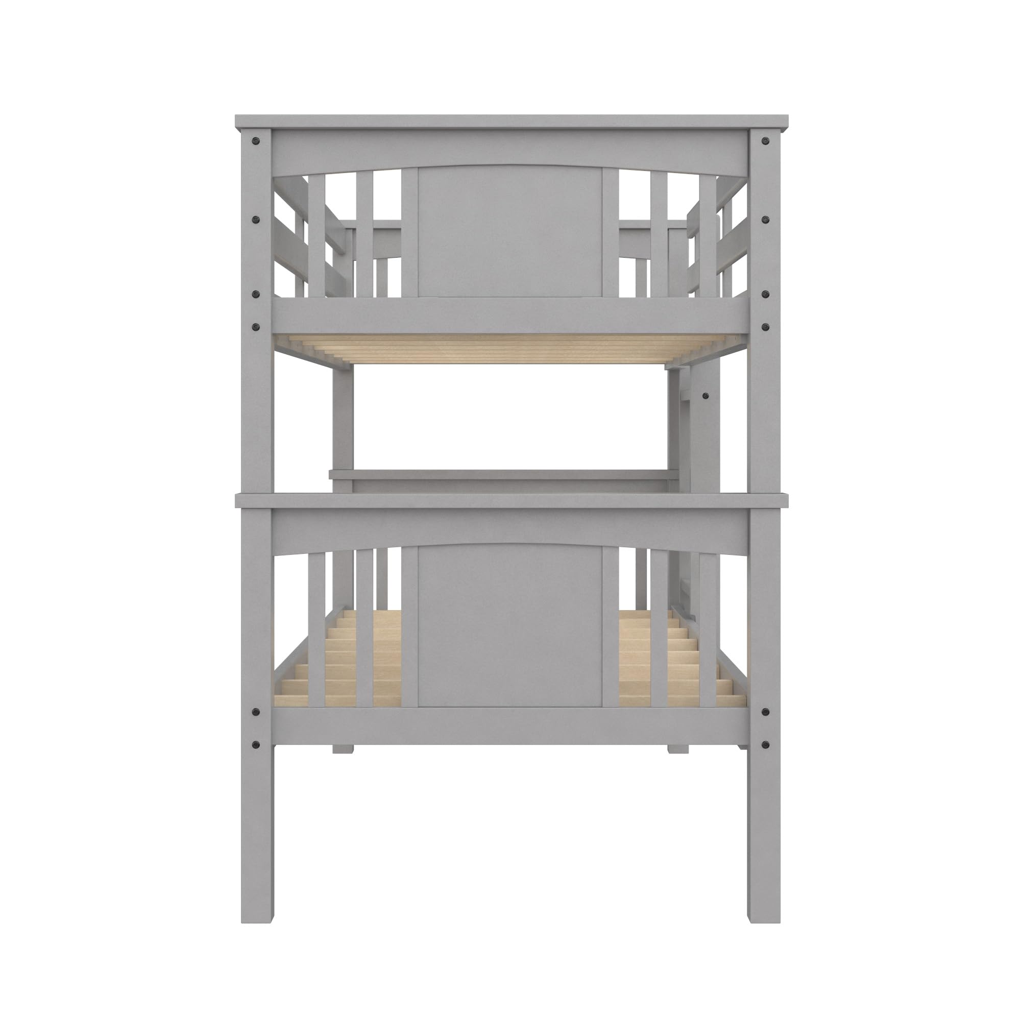 DHP Dylan Wood Twin Over Twin Bunk Bed with Ladder, Grey - Space-Saving Kids Bedroom Furniture for Siblings or Sleepovers