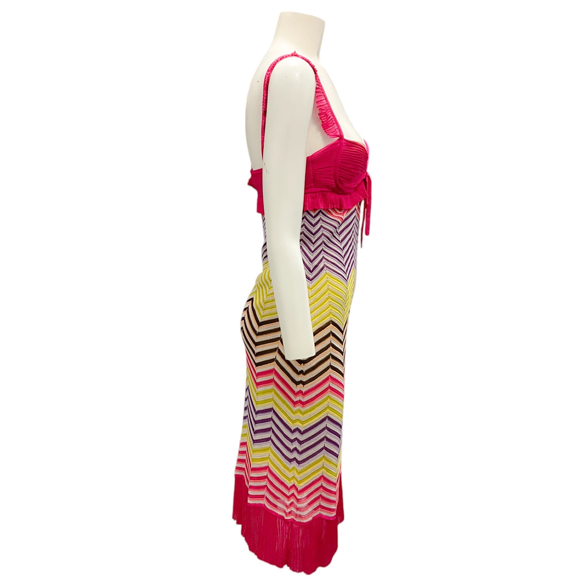 Missoni Pink Multi-Color Sleeveless Zig Zag Knit Dress for Women | Summer Beach Party & Cocktail Evening Wear