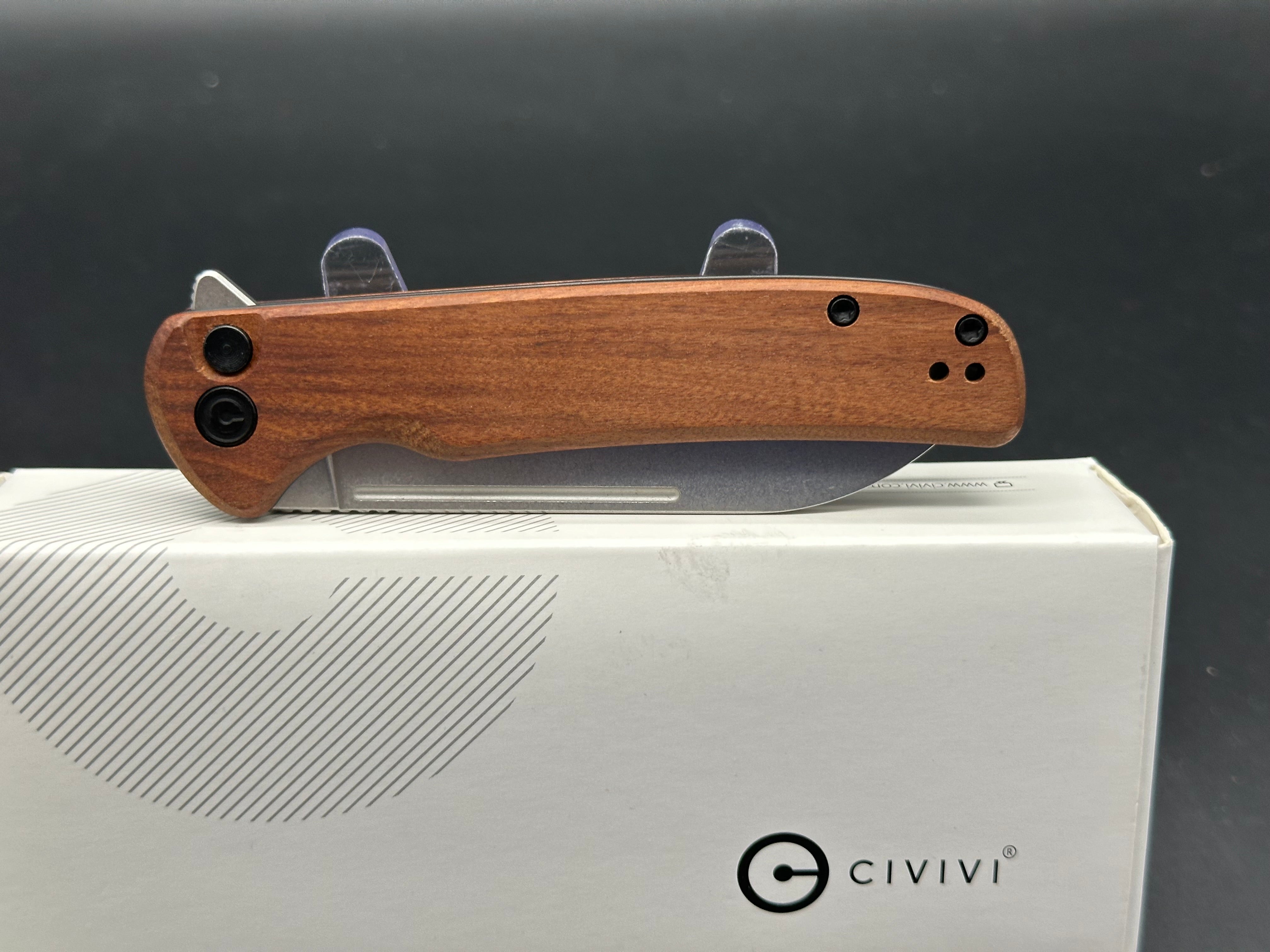 CIVIVI Chevalier Folding Pocket Knife - Cuibourtia Wood Handle, 14C28N Stainless Steel Plain Edge, Stonewash Finish - Perfect for Camping, Hiking & Everyday Carry (EDC)