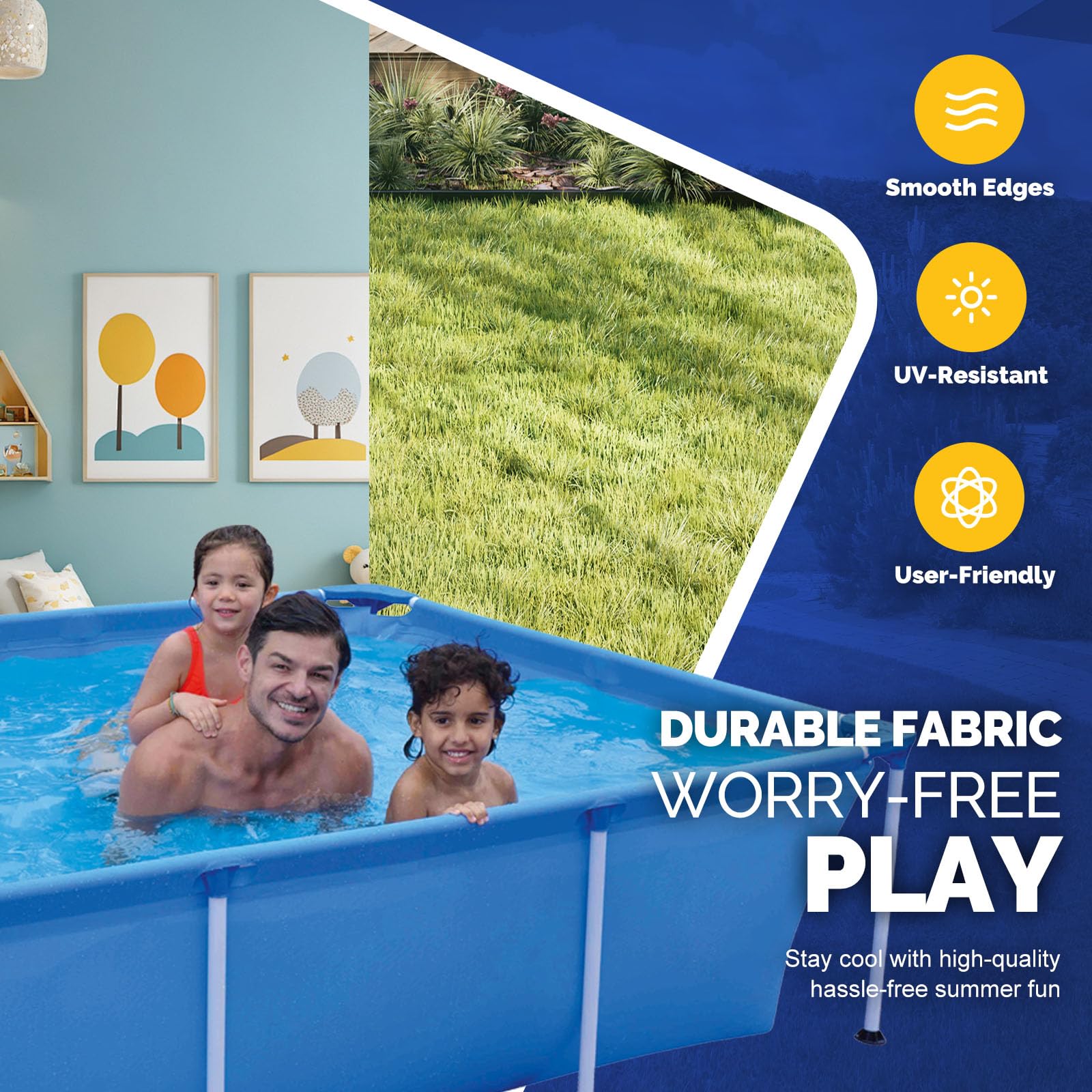 DIMAR GARDEN Above Ground Swimming Pool for Kids & Adults - 8.5ft x 6ft x 26in Outdoor Rectangular Steel Frame Backyard Pool - Perfect for Family Fun, Summer Parties & Lawn Relaxation