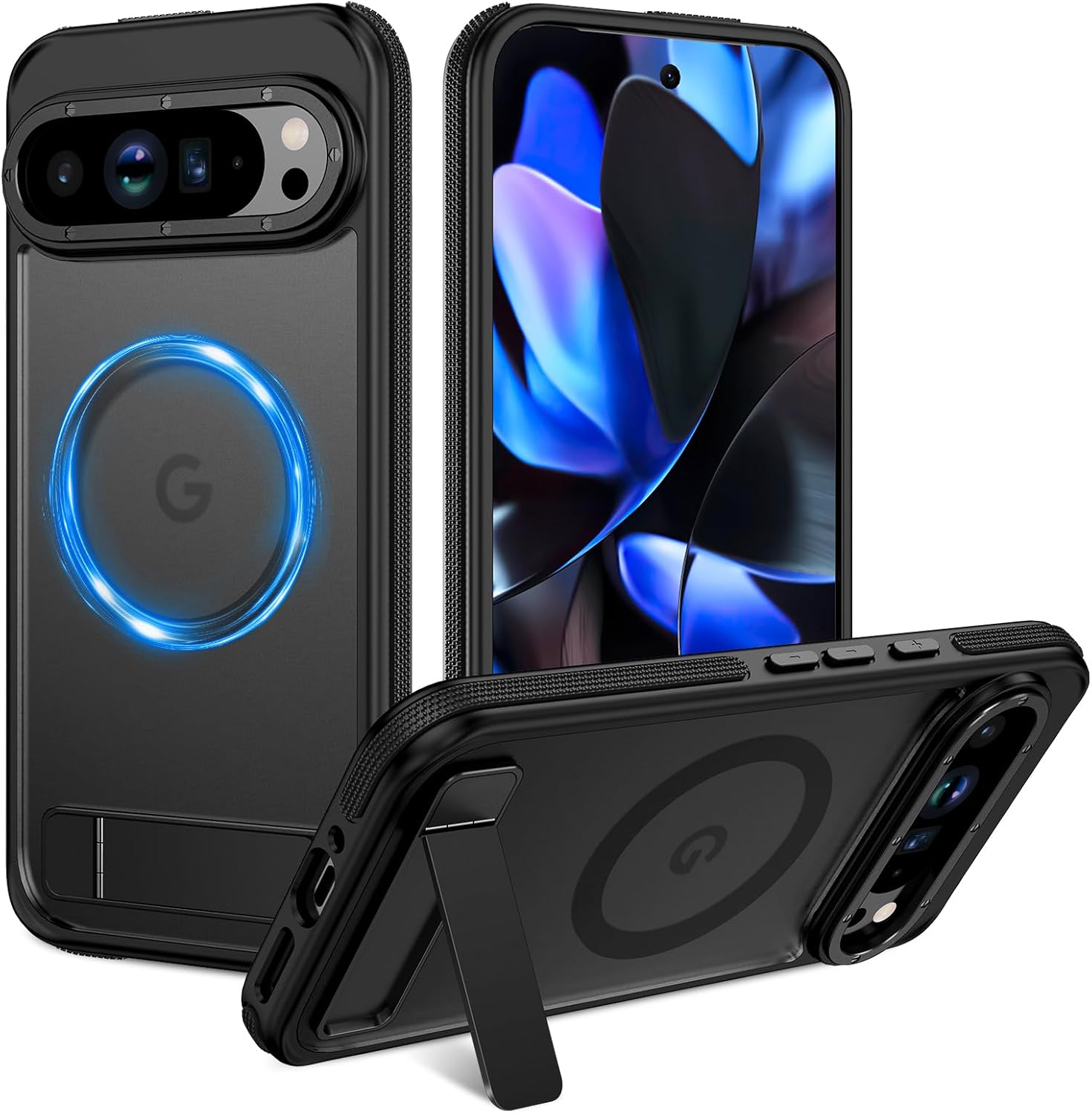 Google Pixel 9 Pro XL MagSafe Case with Metal Kickstand - Shockproof Protective Cover, Magnetic Wireless Charging Compatible, Rugged Drop Protection, Full Camera & Screen Guard | Perfect for Travel, Work & Hands-Free Viewing