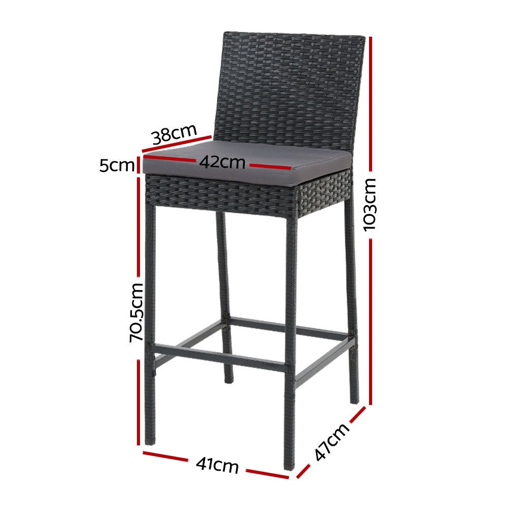 2-Piece Outdoor Bar Stool Set - Rattan Dining Chairs for Patio, Garden, Deck & Backyard - Weather-Resistant Wicker Bar Height Stools for Outdoor Entertaining