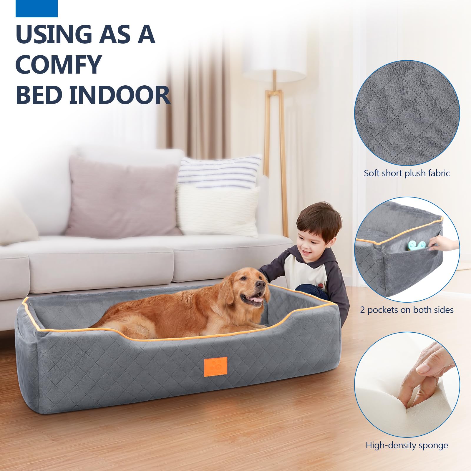 XIEAEOZEE Dog Car Seat Bed for Large & Medium Dogs - Washable & Detachable Pet Booster with Thick Cushion, Comfortable Travel Bed for Back Seat (Gray) - Perfect for Road Trips & Vet Visits