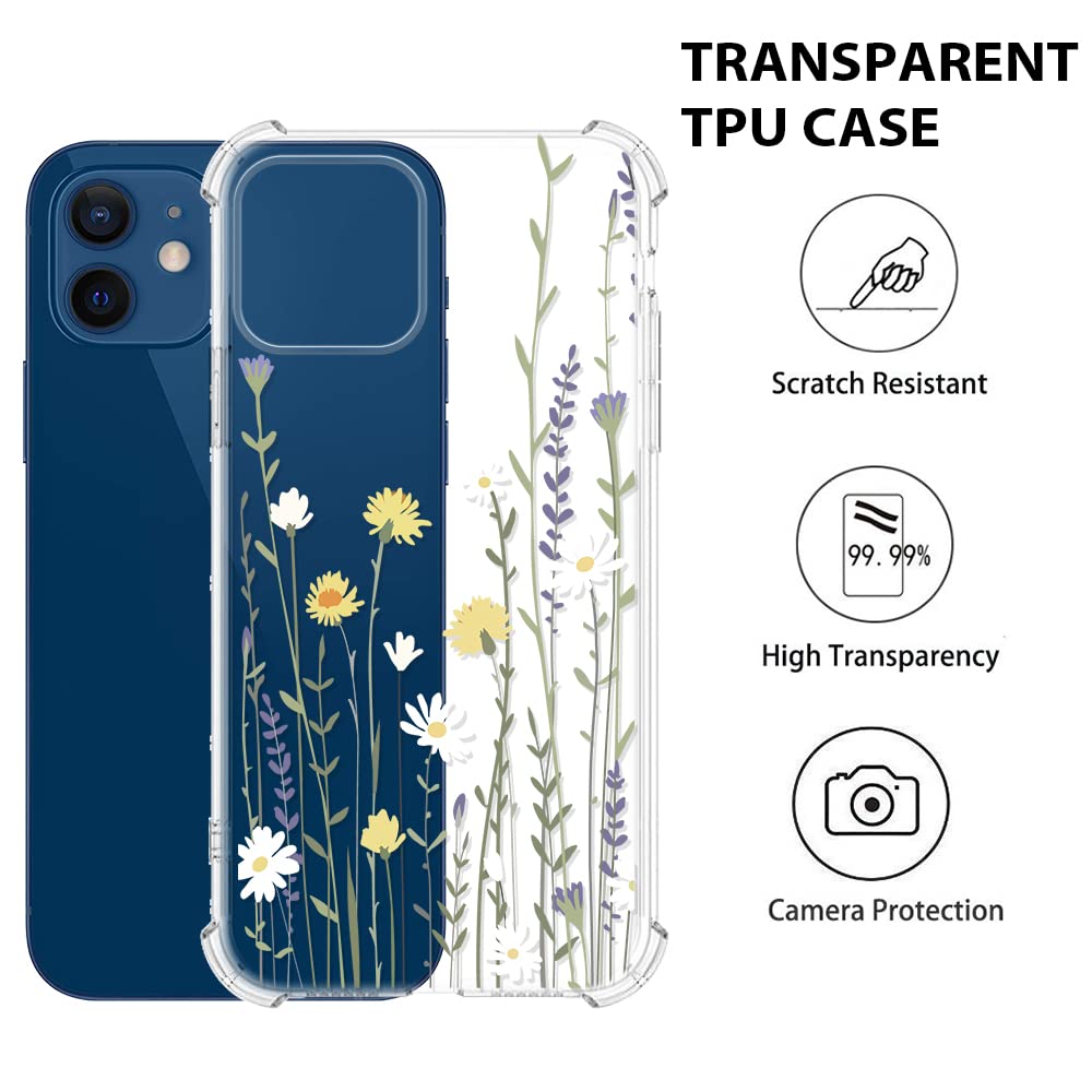 **YESPURE Daisy Flower Case for iPhone 12/12 Pro 6.1 Inch - Cute Daisy Pattern, Slim Crystal Clear Soft TPU Bumper, Shockproof Protective Cover - Perfect for Everyday Use, Travel & Gift Giving**