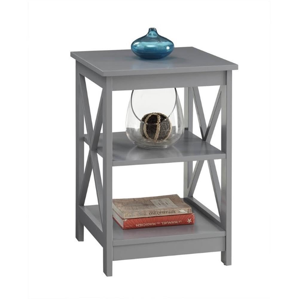 Pemberly Row Transitional Wood End Table with Middle & Bottom Shelf in Gray - Stylish Side Table for Living Room, Bedroom, or Office Decor