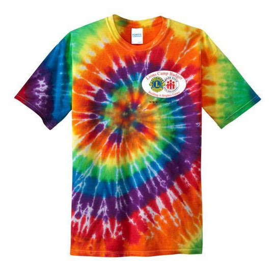 Lions Camp Badger Tie Dye T-Shirt with Color Logo - Soft Cotton Graphic Tee for Summer Camp, Music Festivals & Casual Wear