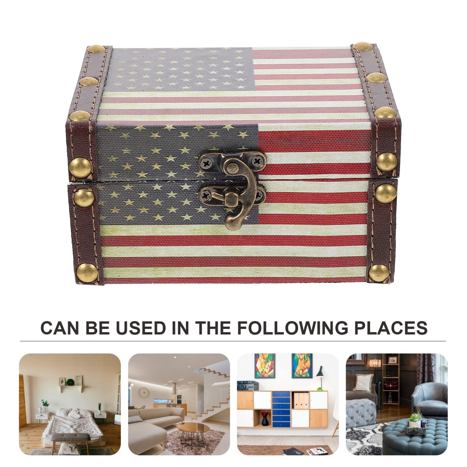 Zerodeko Wooden Jewelry Organizer Box - American Flag Design Pirate Treasure Chest for Small Jewelry, Trinkets & Keepsakes | Perfect for Home Decor, Gift Giving & Pirate-Themed Parties