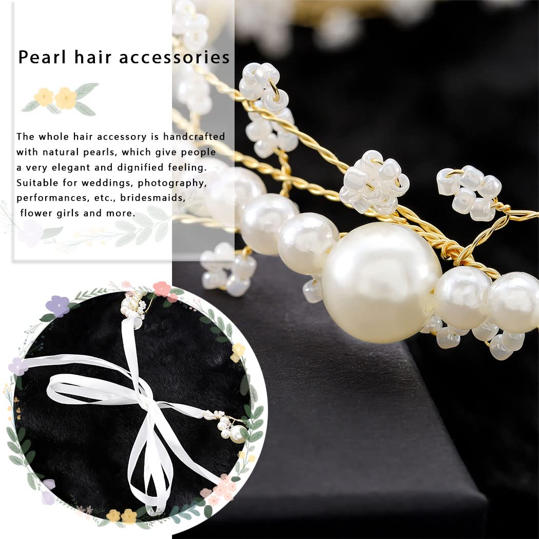 Elegant Gold Flower Headband with Pearl Accents – Bridal Hair Accessories for Weddings, Prom, First Communion & Photography | Perfect for Brides, Bridesmaids, and Women's Special Occasions