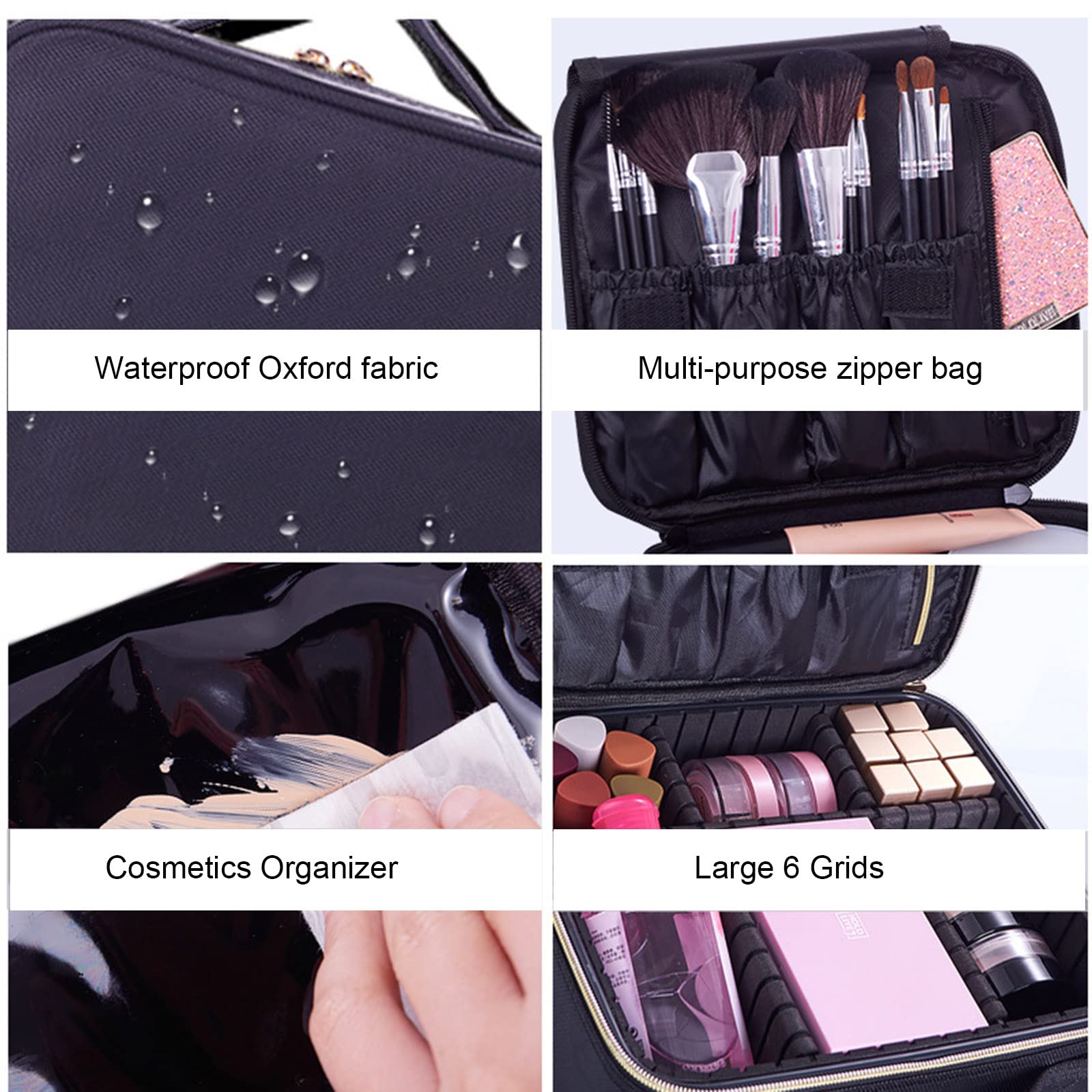 6 Grids Portable Makeup Bag with Sponge Compartment - Travel Cosmetic Organizer for Women | Handheld Makeup Case for Storage & Organization | Perfect for Travel, Gym & Daily Use