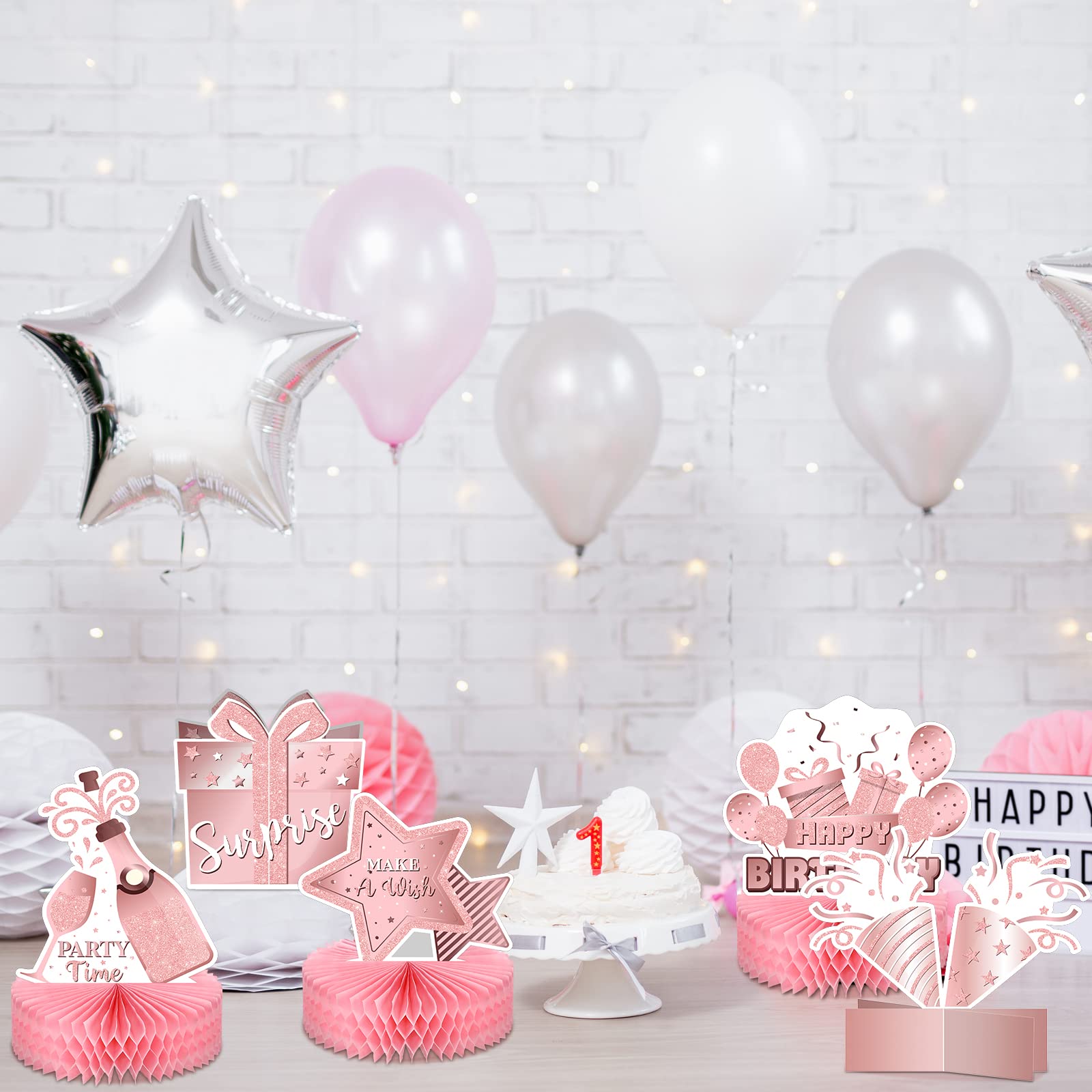 9 Pack Pink Rose Gold Honeycomb Table Decorations - Double Sided Birthday Party Centerpieces for Women & Girls - Perfect for Birthday Decor, Baby Showers, Bridal Showers & Photo Booth Props