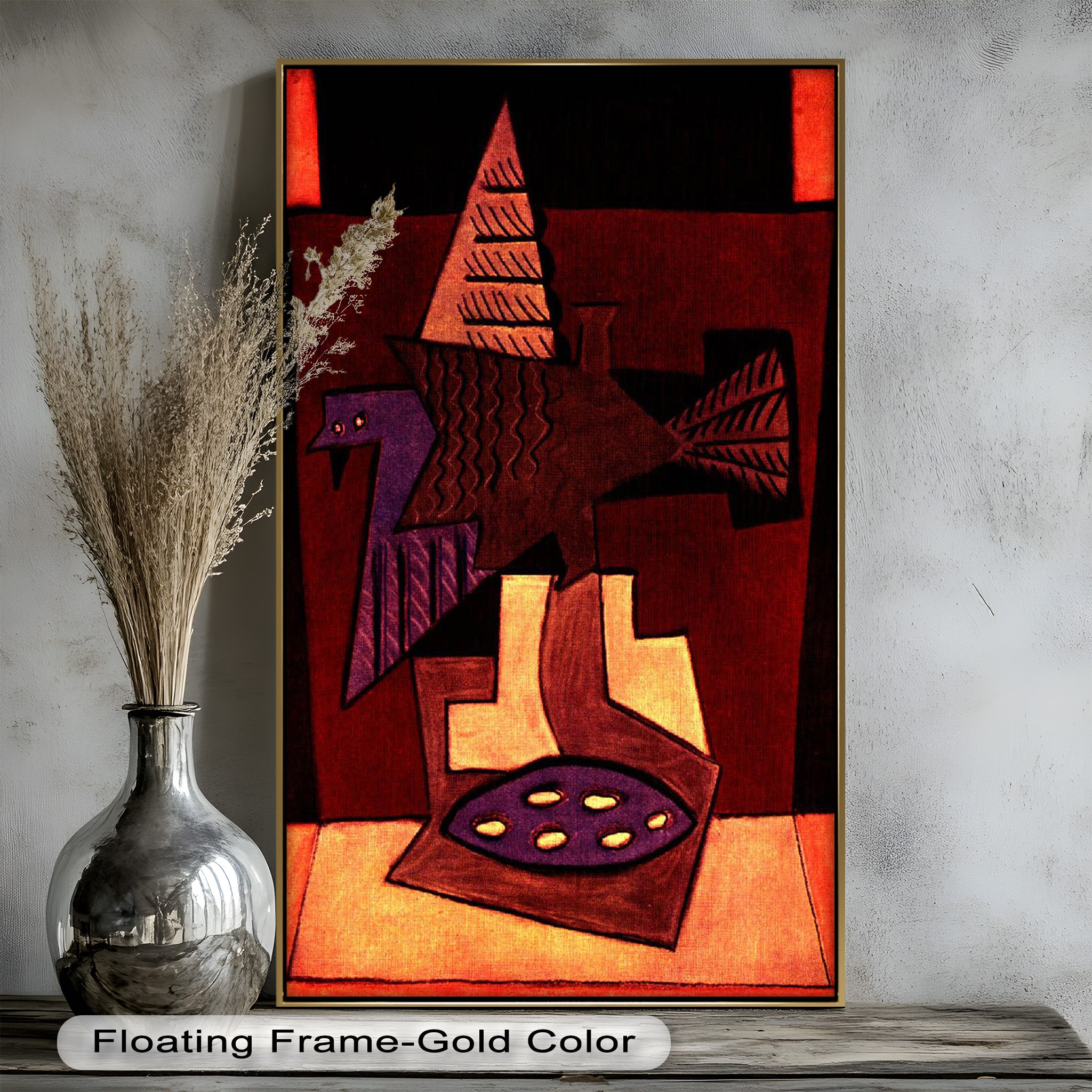 Abstract Bird & Bowl Cubist Oil Painting Wall Art - Modern Home Decor for Living Room, Bedroom & Office