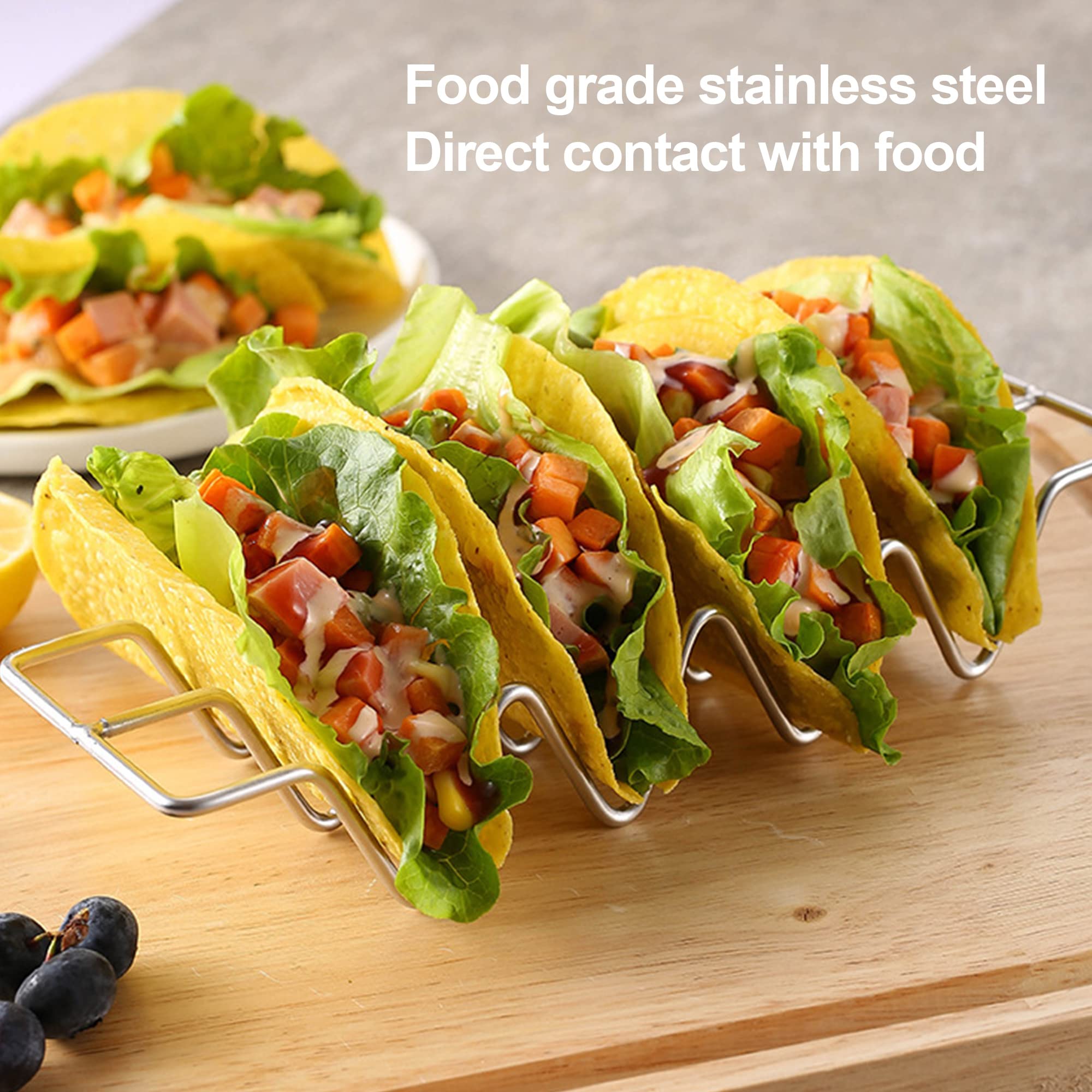 JIBOLAT Stainless Steel Taco Holders Set of 3 - Taco Shell Stand with 4 Slots Each, Oven & Dishwasher Safe for Baking & Grilling - Perfect for Taco Bars, Parties & Mexican-Themed Dinners