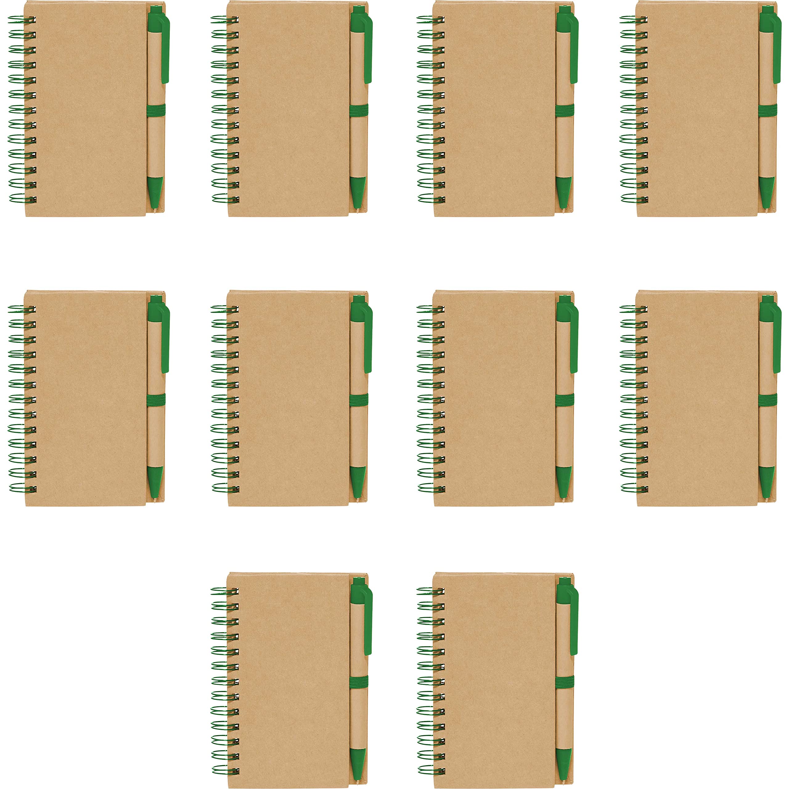 10-Pack Mini Spiral Notebooks with Black Ink Pens - Bulk School Supplies for Students, Office Workers & Home Use - Compact Green Journals for Note Taking, Journaling & Gift Giving