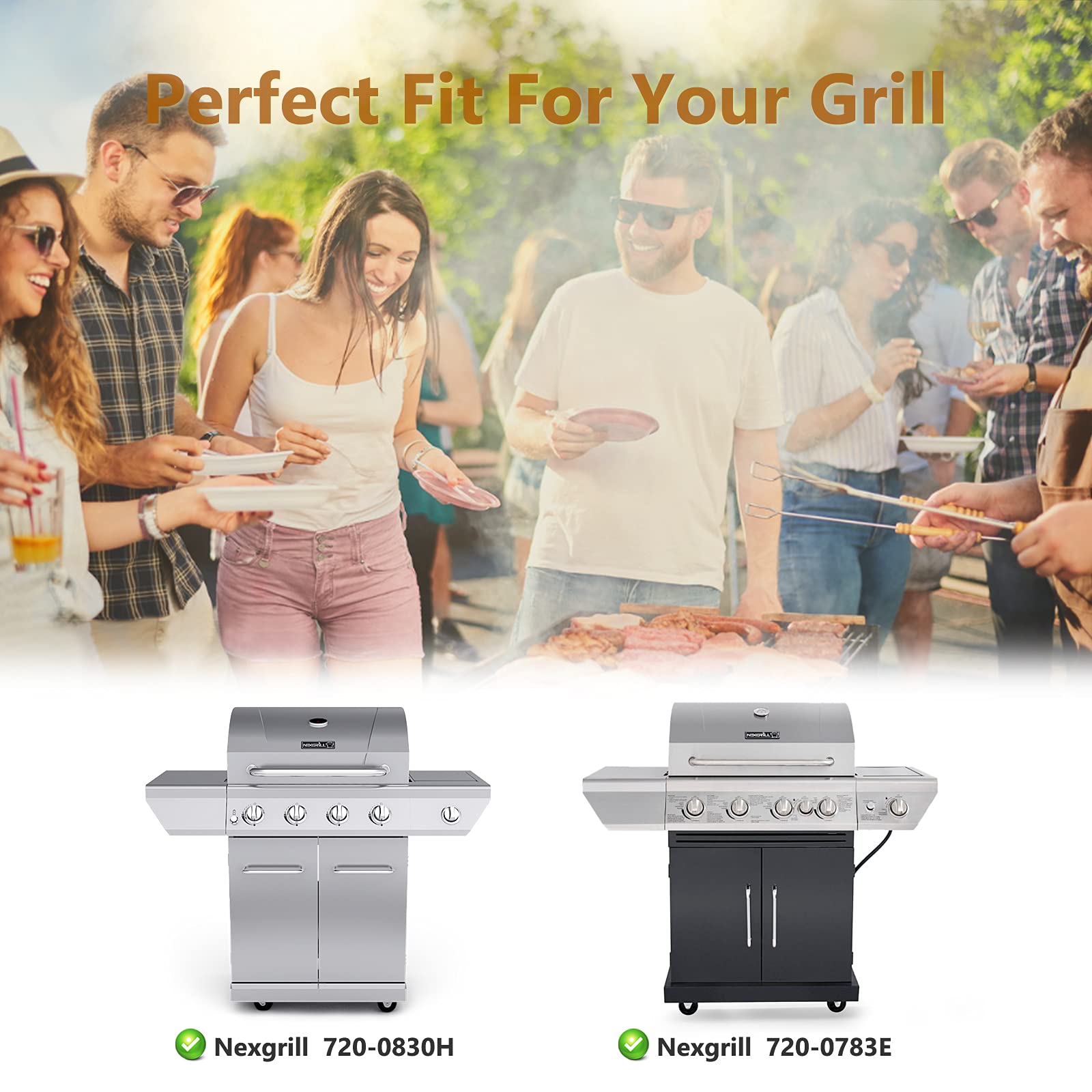 Nexgrill 720-0830H Replacement Grill Burners & Heat Plates - 4 Pack Compatible with Nexgrill 4 Burner 720-0830H, 720-0864, 720-0864M Gas Grills - Perfect for Home BBQ, Outdoor Cooking & Backyard Grilling