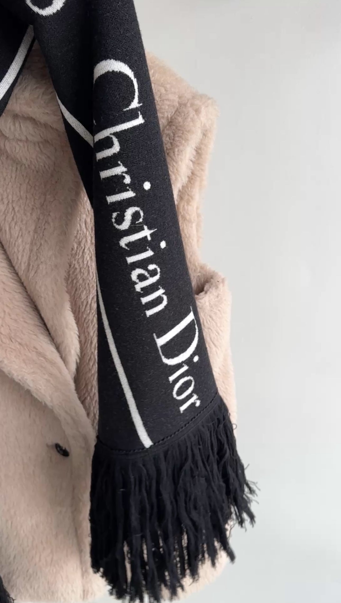 Christian Dior Black and White Knit Long Scarf - Luxury Cashmere Wrap for Women, Fashionable Winter Accessory for Office, Travel and Special Occasions