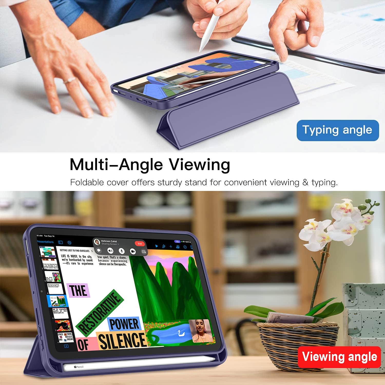 Premium iPad Mini 7 Case 2024 (A17 Pro) & iPad Mini 6 Case (8.3-Inch 2021 Model) - Trifold Stand Smart Cover with Pencil Holder & Soft TPU Back in Lavender | Perfect for Work, School, Travel & Everyday Protection
