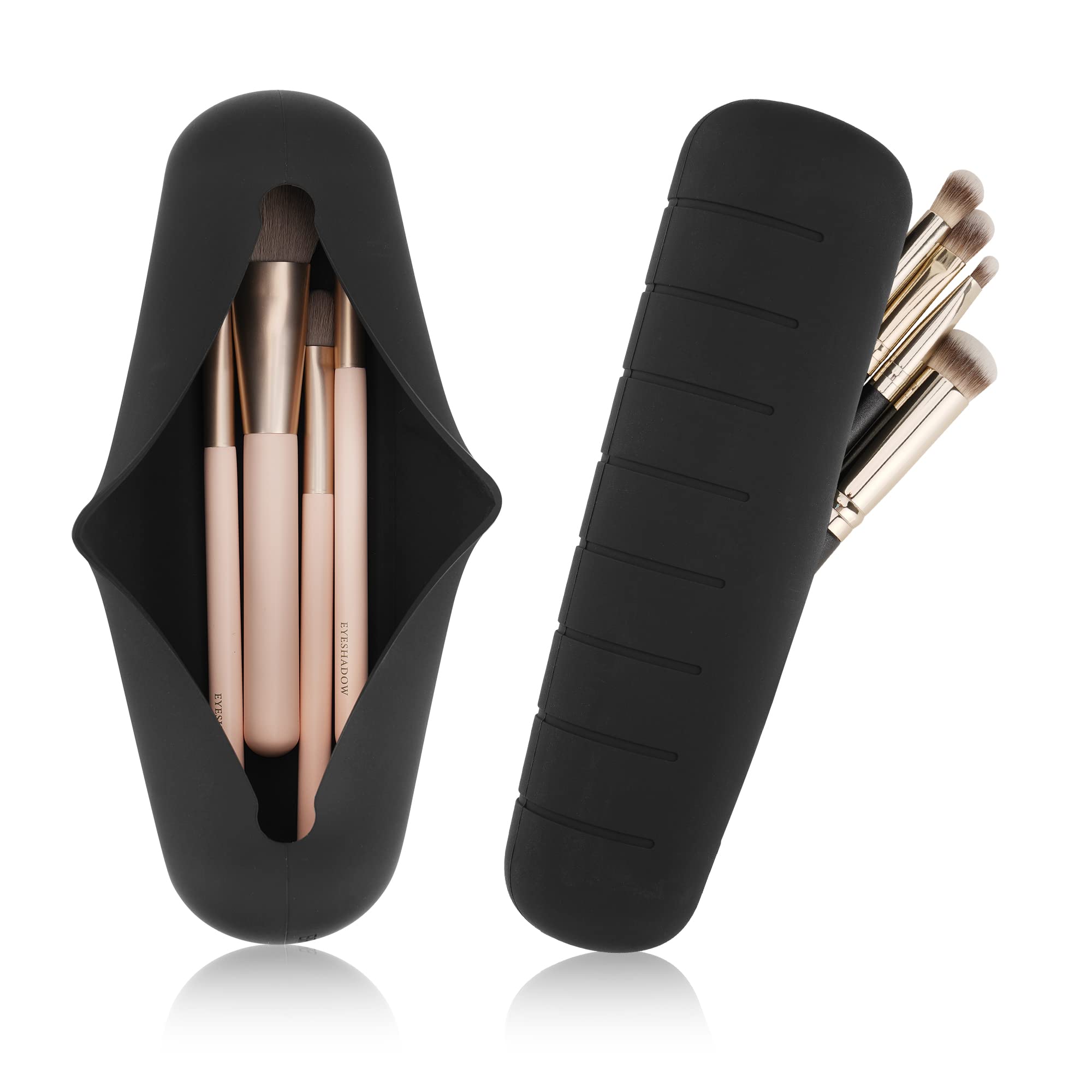 Premium Silicone Travel Makeup Brush Holder - Portable Cosmetic Organizer Case for Face Brushes (Black) | Ideal for On-the-Go Makeup Artists & Travelers