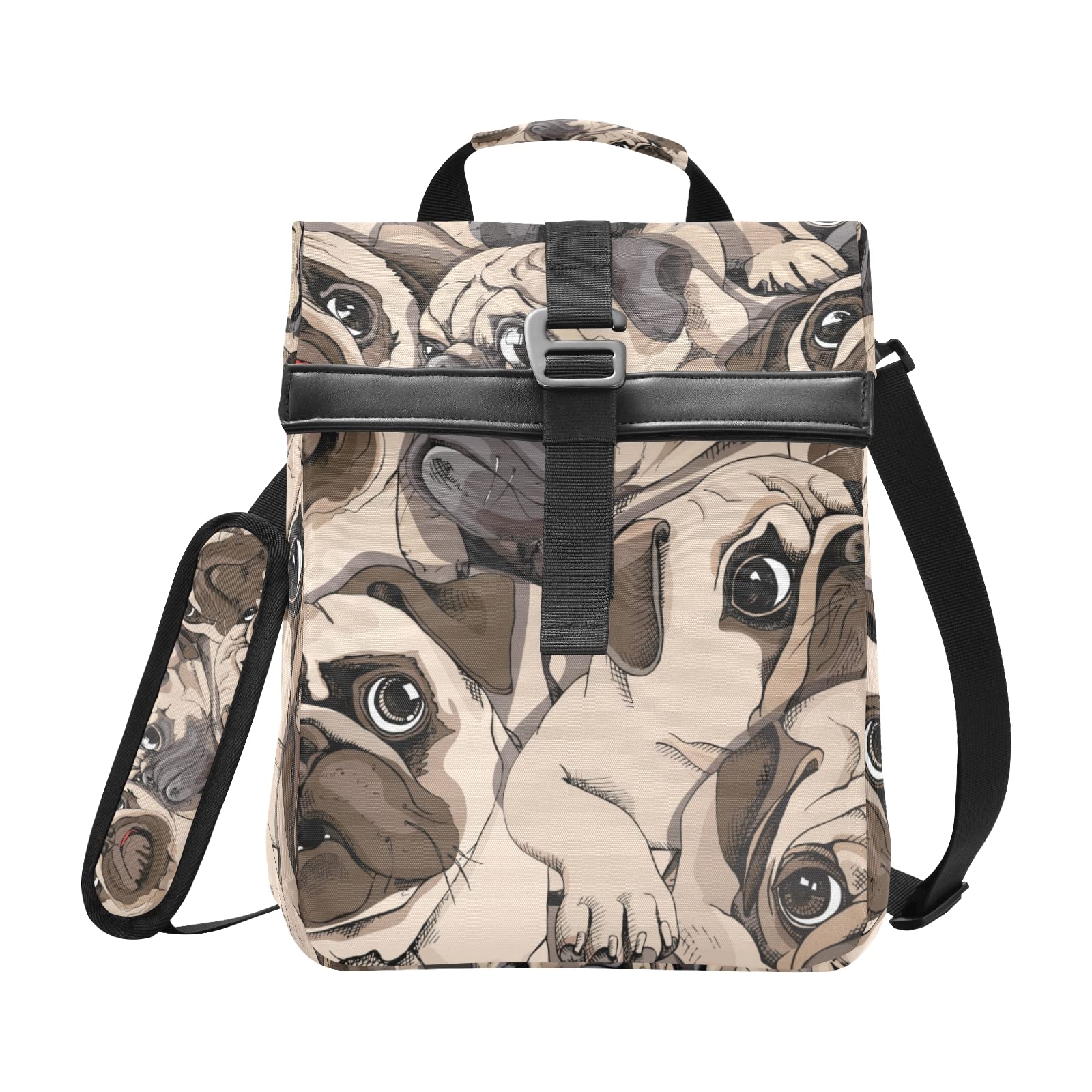 Portrait Pugs Insulated Lunch Bag for Women & Men - Leakproof Foldable Cooler Tote with Adjustable Shoulder Strap - Perfect for Beach, Camping, Hiking, Work & School Lunch Storage