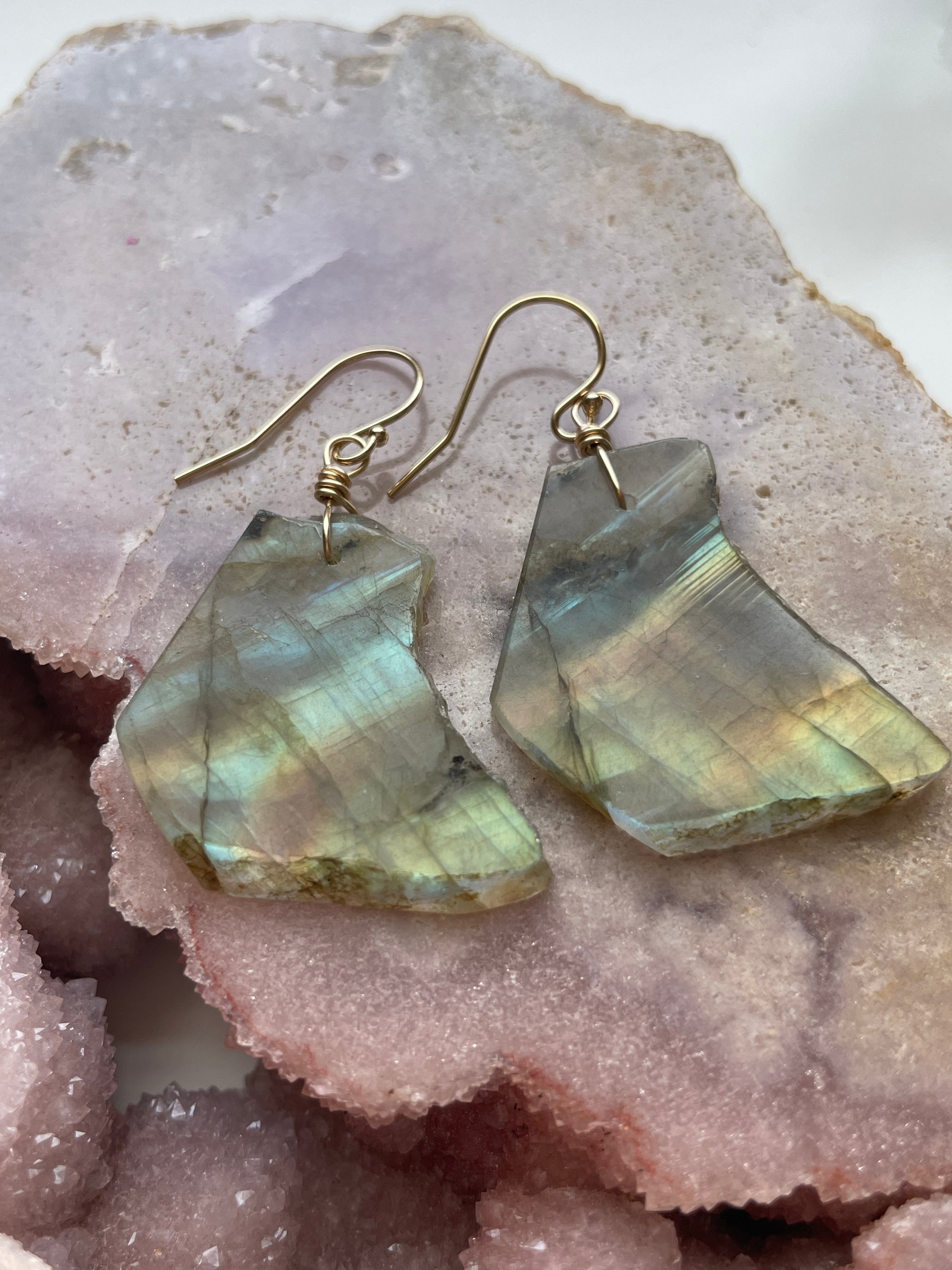 Gold Labradorite Dangle Drop Crystal Earrings for Women - Elegant Bohemian Jewelry for Party, Wedding & Special Occasions