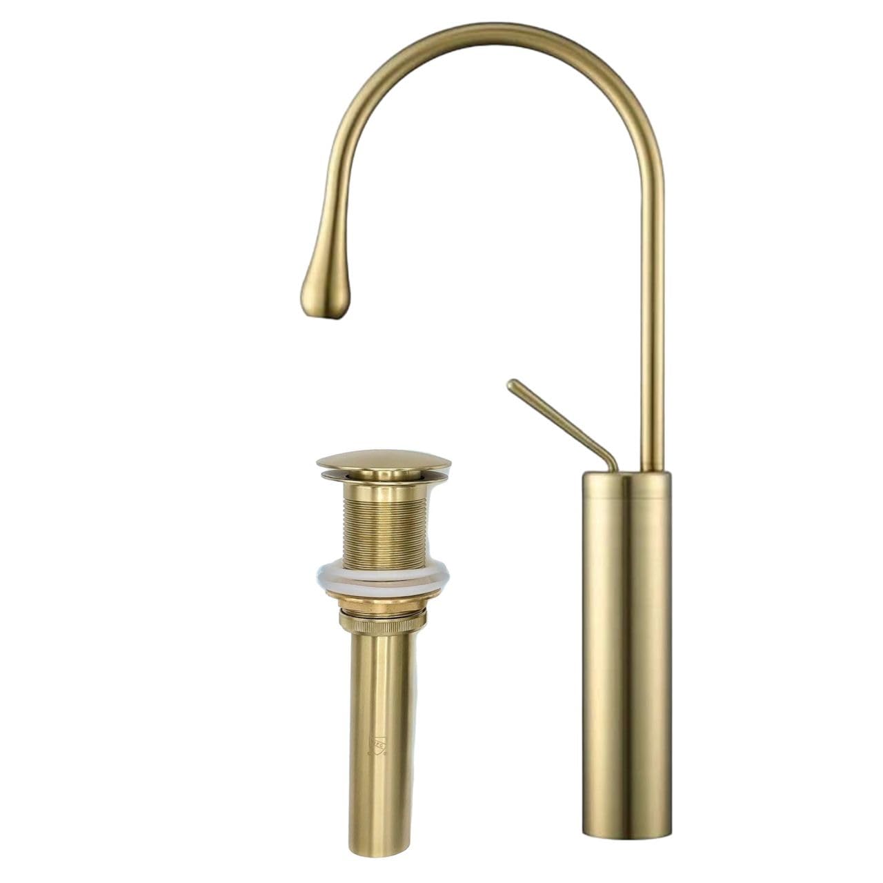 Brushed Gold Bathroom Faucet - High Arc Single Handle Vessel Sink Faucet, Tall Solid Brass Vanity Faucet with Pop-Up Drain (No Overflow), cUPC Certified, Includes Water Supply Hoses & Installation Kit - Perfect for Modern Bathrooms, Powder Rooms & Luxury Vanities
