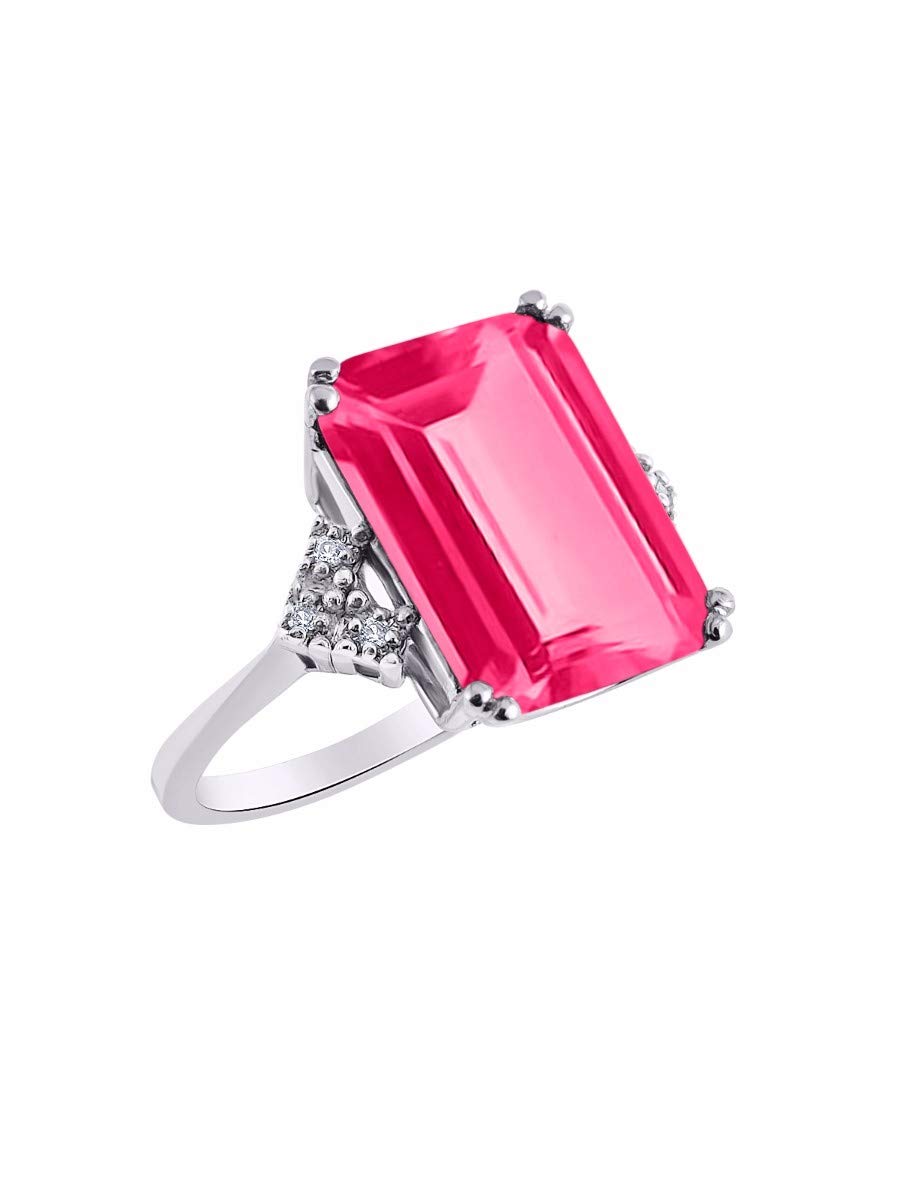 Rylos Emerald Cut Gemstone & Diamond Sterling Silver Ring for Women - Size 5-13 | Elegant 16X12MM Designer Jewelry for Engagement, Wedding & Special Occasions
