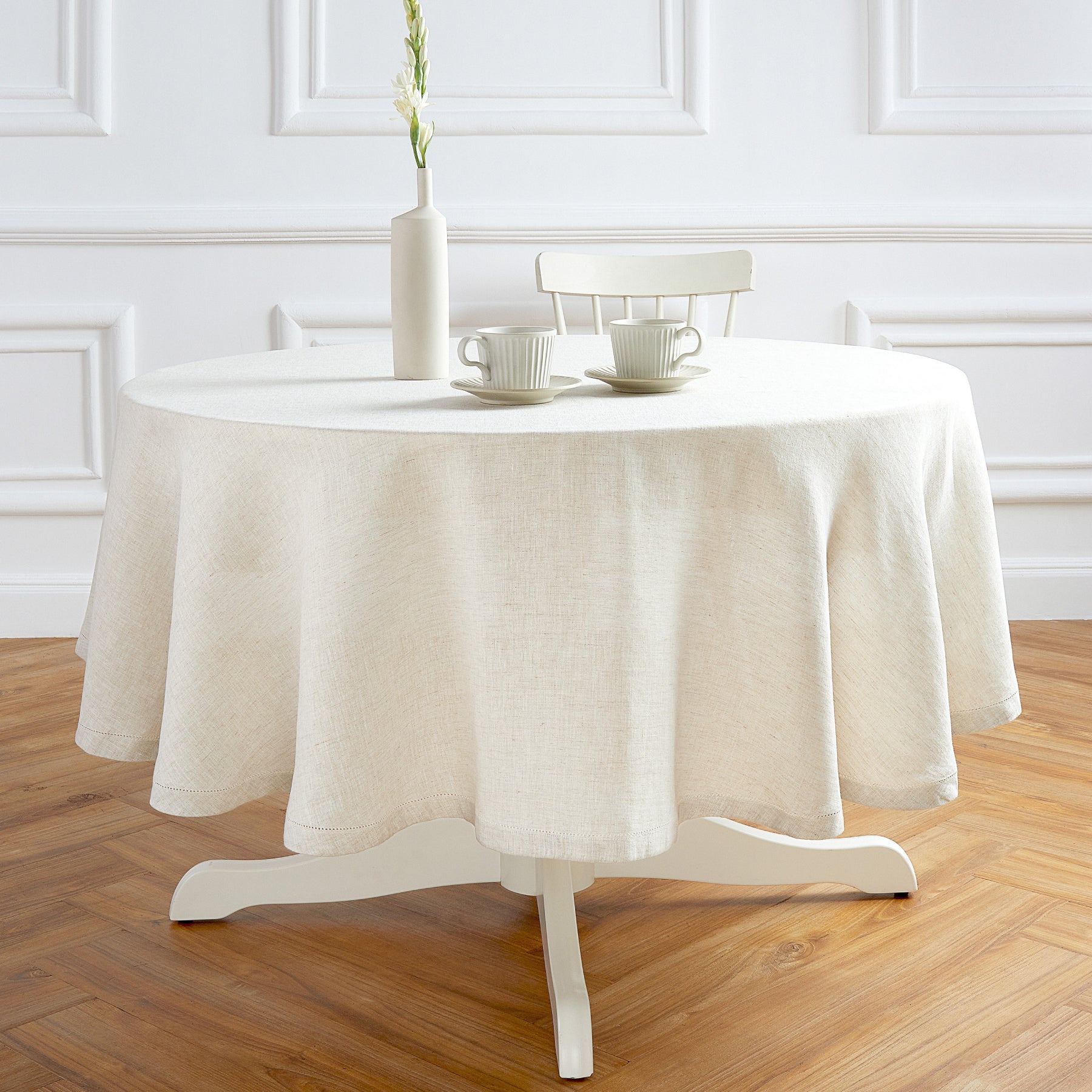 Sonoma Hemstitch Round Tablecloth - 60 Inch White Linen Table Cover for Dining, Parties & Special Events | Elegant & Durable Home Decor