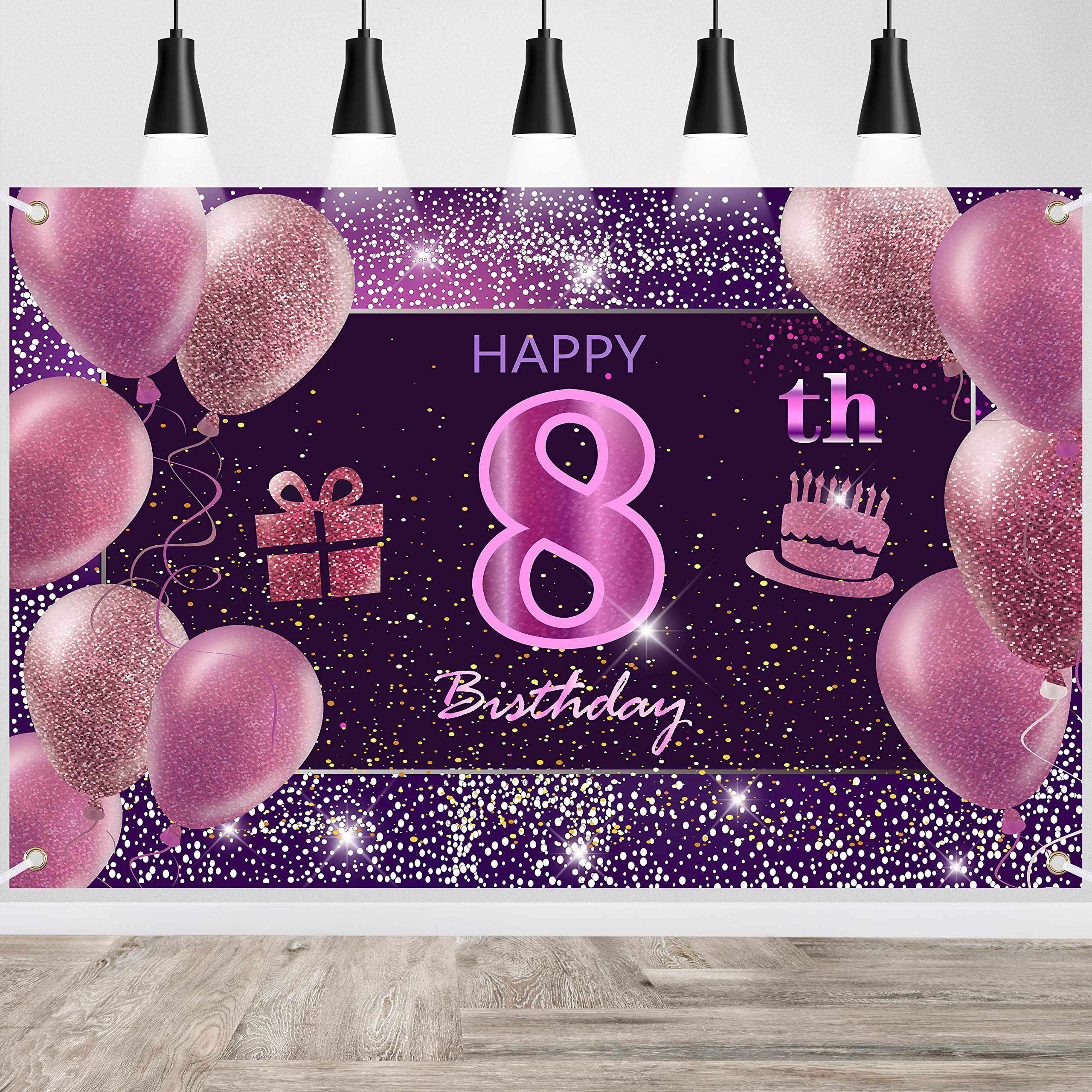 IMISI 8th Birthday Party Decorations for Girls - Pink Happy Birthday Banner & Backdrop for Women | Perfect for Birthday Parties, Baby Showers & Celebrations