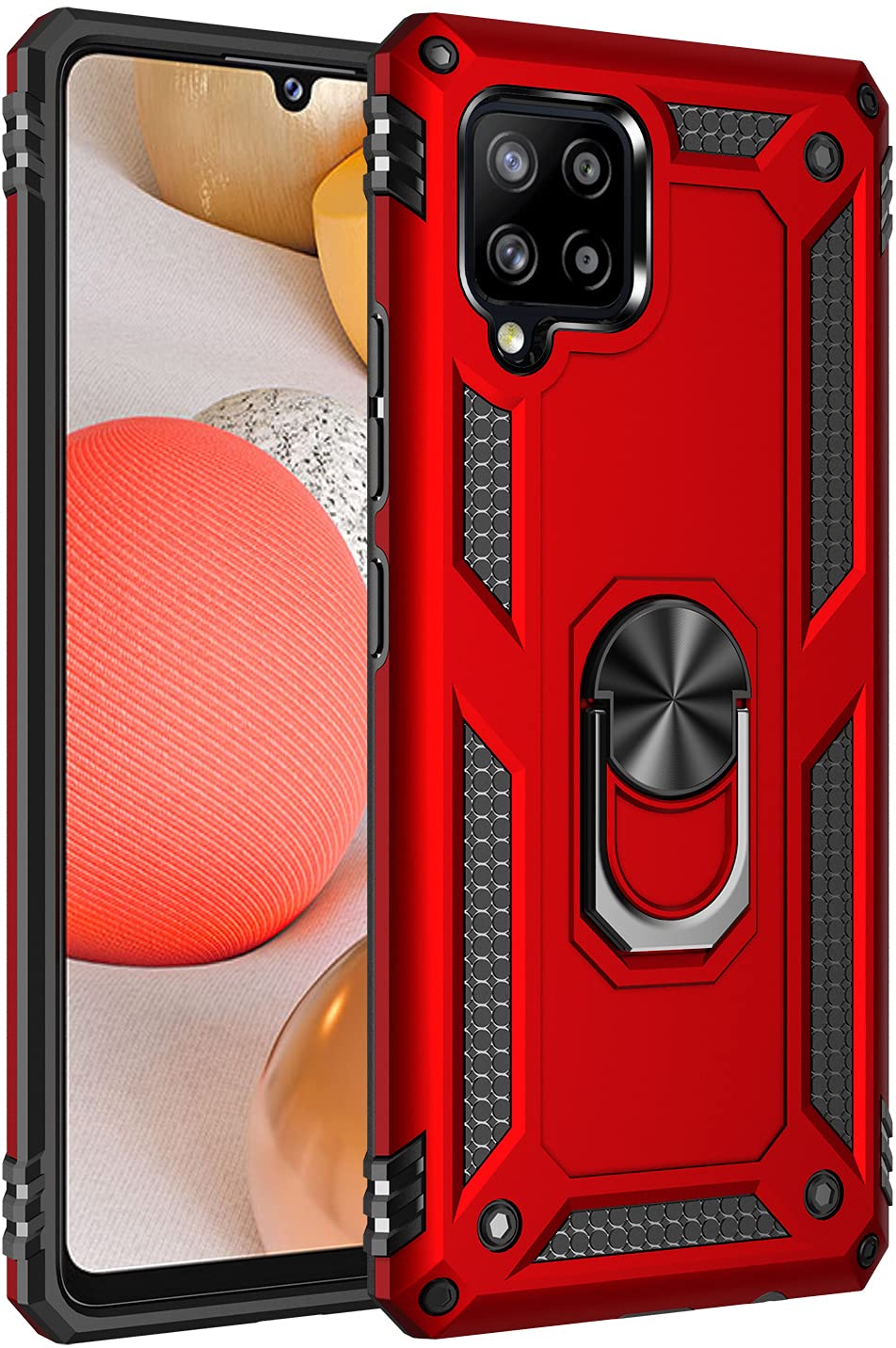 Nakedcellphone Bandit Series Samsung Galaxy A42 5G Case [Red] - Flexible TPU Phone Cover with Finger Grip, Viewing Stand & Metal Mounting Plate | Anti-Shock Protection for Everyday Use, Travel & Outdoor Activities