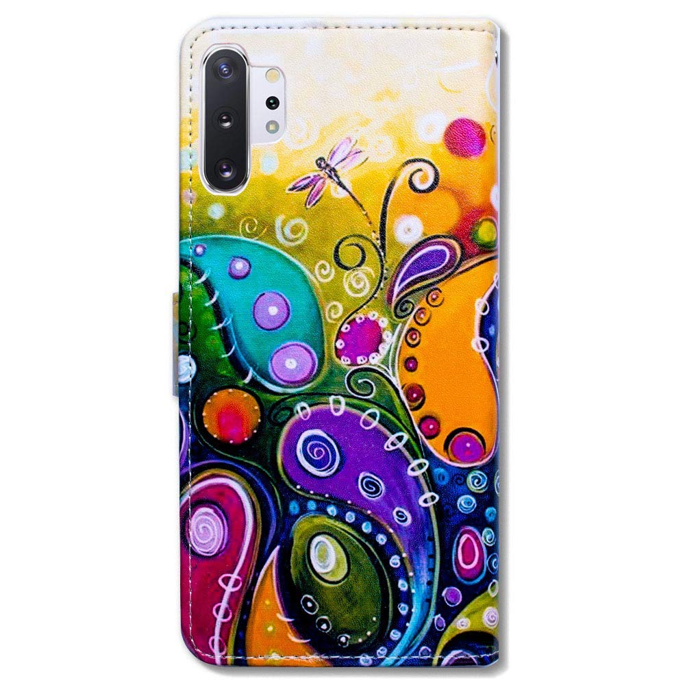 Premium Leather Wallet Case for Samsung Galaxy Note 10 Plus - Dragonfly Design with Kickstand, Card Slots & Magnetic Closure | Slim Protective Cover with Side Pocket | Perfect for Business, Travel & Daily Use