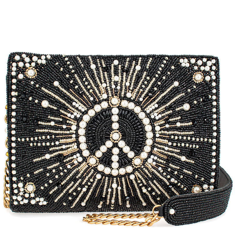 Stylish Beaded Handbag for Women - Elegant Boho Clutch Purse with Peace Sign Design | Perfect for Parties, Weddings & Evening Events