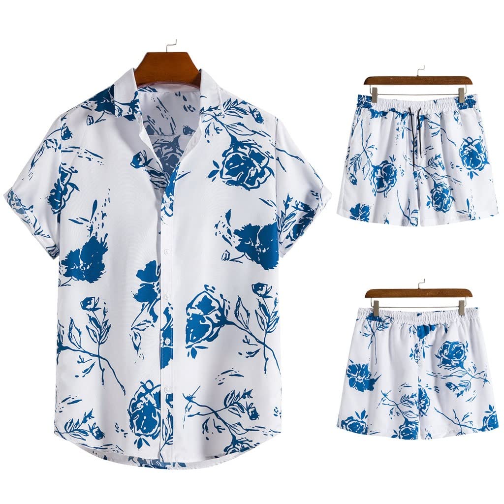 Men's Casual Printed Short Sleeve Tracksuit Set - Loose Fit Shirt & Shorts Outfit | Summer Streetwear, Gym, Beach, Lounge Wear (Color: A, Size: M)