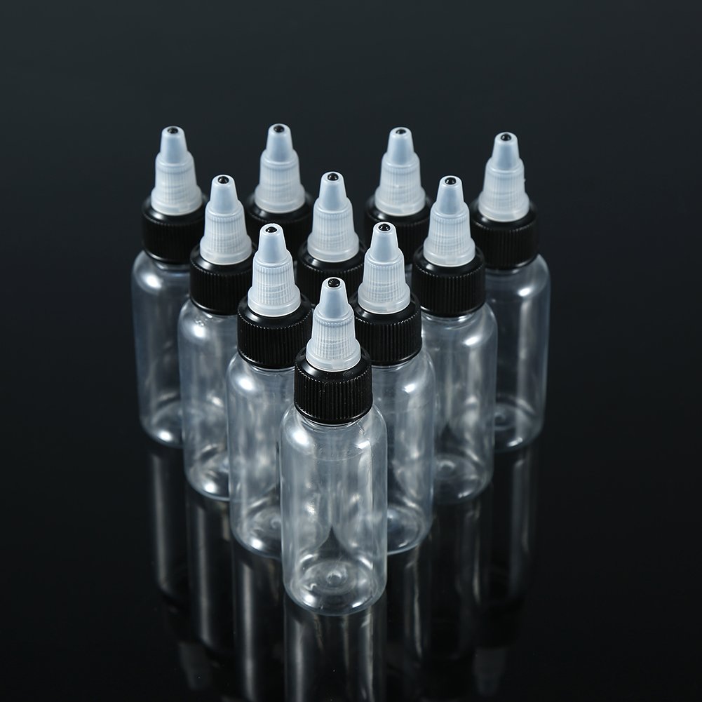 Pongnas 10pcs 30ml Empty Tattoo Ink Bottles with Twist Caps - Durable Plastic Tattoo Supply Accessories for Professional Artists & DIY Tattooing at Home or Studio