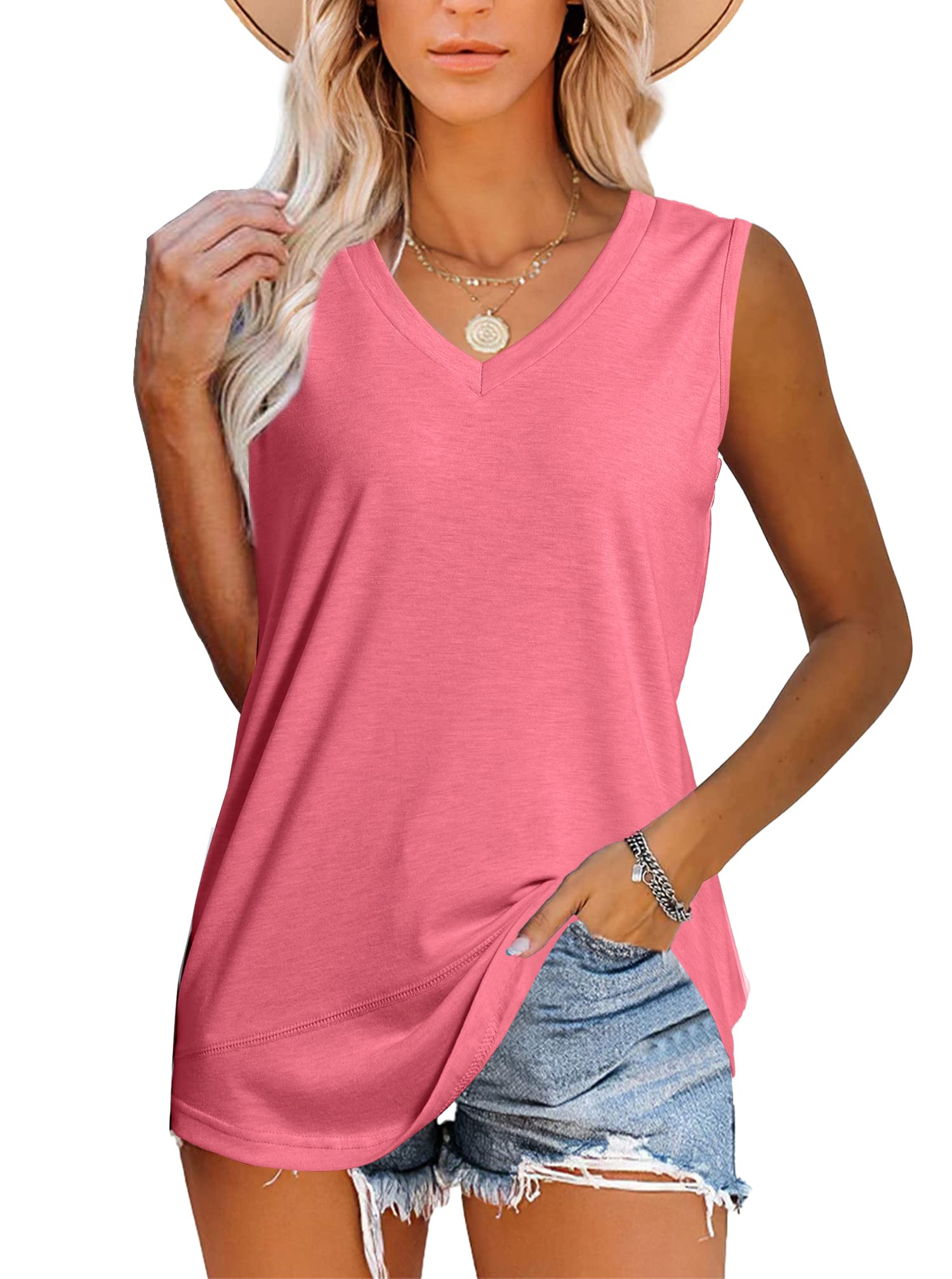 JomeDesign Women's Summer Sleeveless V-Neck Tank Tops - Casual Loose Fit Tunic Tops for Leggings | Perfect for Yoga, Gym, Running & Everyday Wear