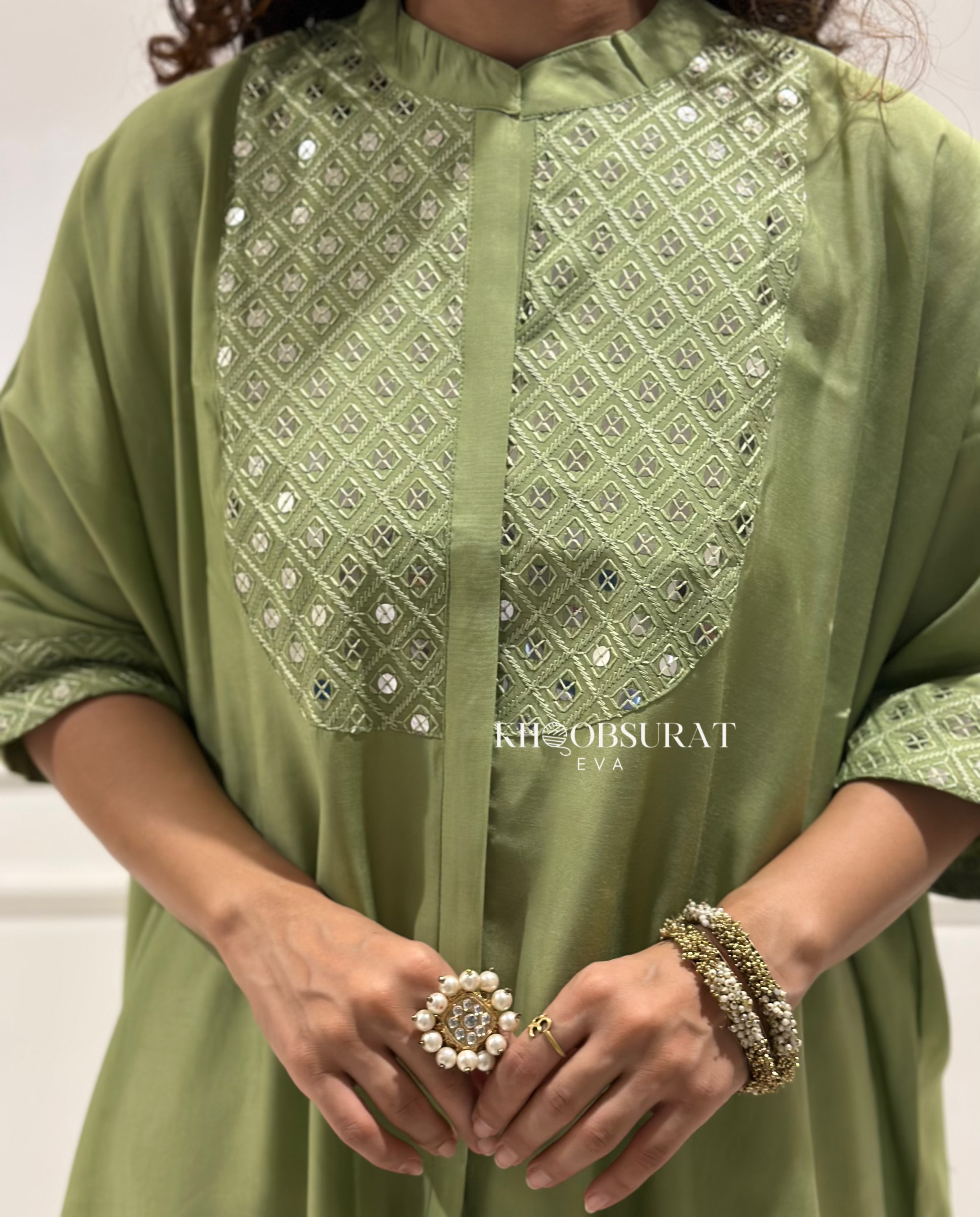 Stylish Indian Pistachio Green Kaftan Set for Women - Boho Chic Loungewear for Home, Beach & Summer Vacations