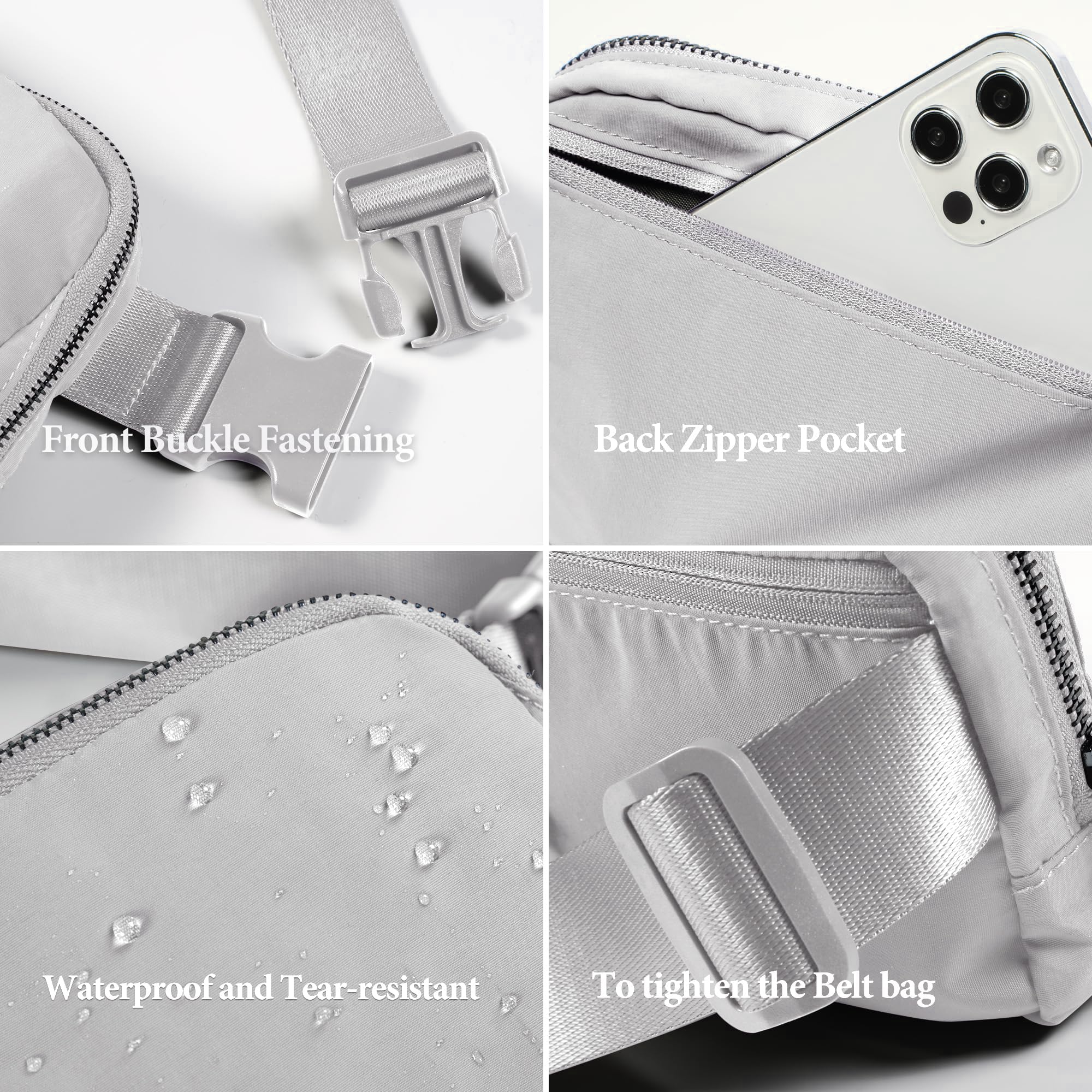 Trendy Waterproof Fanny Pack Crossbody Bag for Women & Men - Small Sling Waist Pack, Mini Belt Bag for Travel, Running, Hiking & Everyday Use - Lulu Dupe in Ash Color