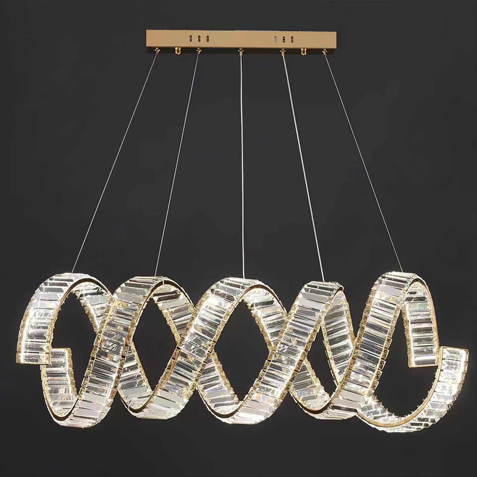 Elegant Curved LED Chandelier - Modern Crystal Ceiling Light Fixture for Dining Room, Living Room & Bedroom | Energy-Efficient Dimmable Lighting for Home Decor